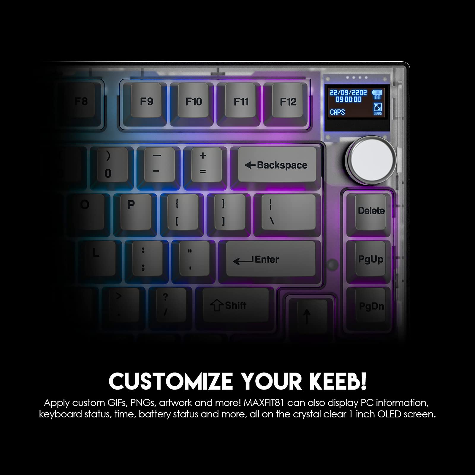 FANTECH MAXFIT81 75% Mechanical Gaming Keyboard - RGB Backlit, Hot Swappable Gateron Yellow Switches, PBT Keycaps, Customizable OLED Display & Knob, Sound Proofing Base | Perfect for Esports, Office Work & Typing Enthusiasts