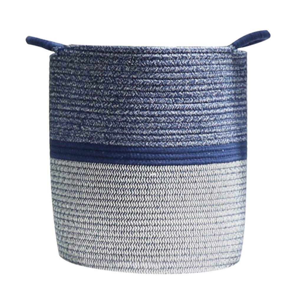 HOUTBY Woven Storage Basket - Navy Blue Striped Laundry Hamper & Organizer for Clothes, Toys, Blankets | Home Decor, Bedroom, Nursery, Pet Supplies | Large Capacity & Stylish Design