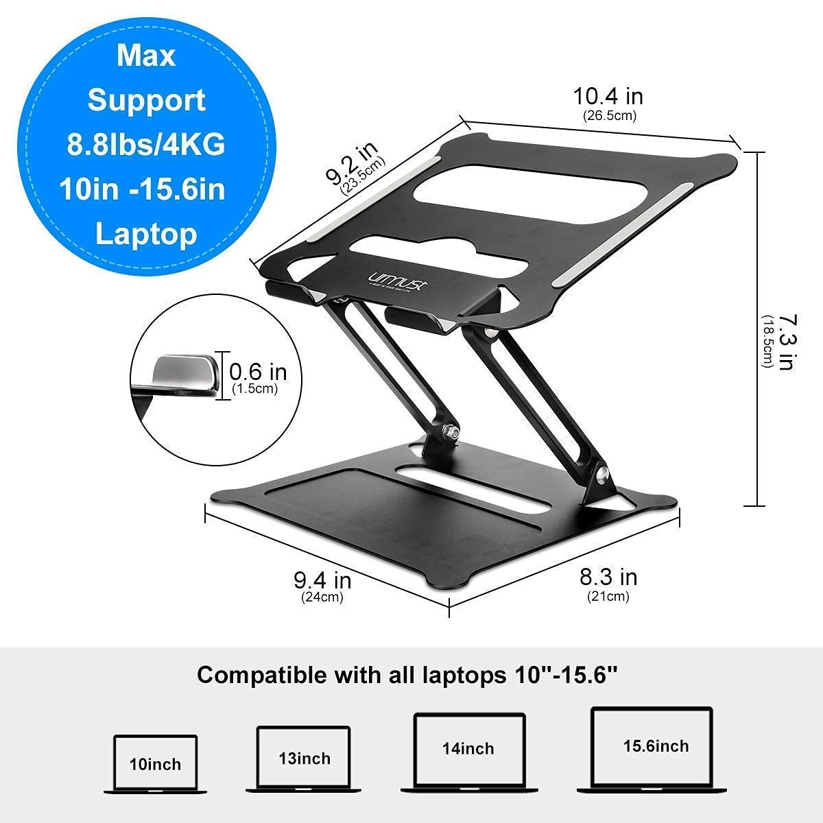 Urmust Ergonomic Adjustable Laptop Stand & Phone Holder Set (Black) - Perfect for Home Office, Workstation & Remote Work Setup