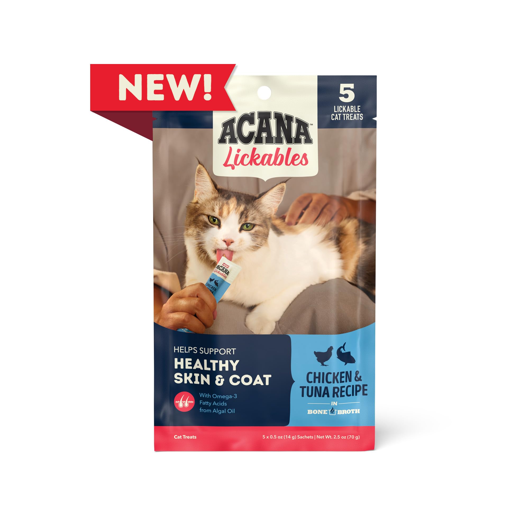 ACANA Lickables Chicken & Tuna Recipe Wet Cat Food - Grain-Free, High-Protein Cat Treats (2.5oz Pouch, 5 Count) - Perfect for Indoor Cats, Senior Cats & Picky Eaters