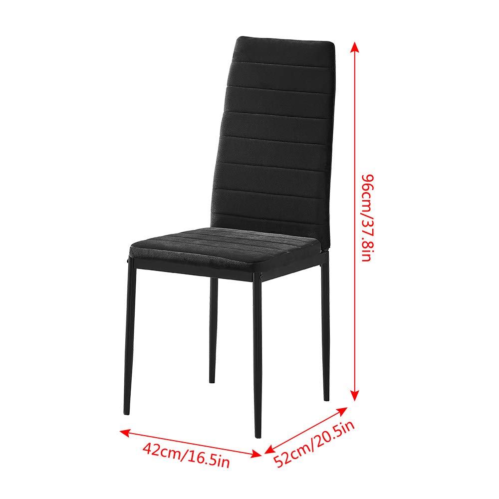 7-Piece Modern Black Dining Set with Tempered Glass Table & 6 Velvet Chairs - Space Saving Kitchen/Dining Room Furniture for Small Apartments & Condos | Perfect for Breakfast Nooks, Compact Dinettes & Cozy Meals