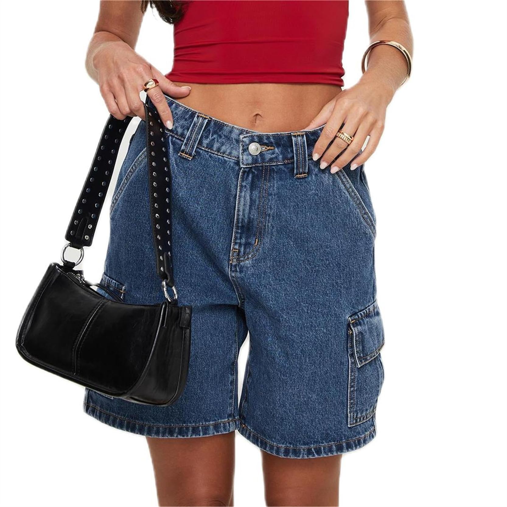 Women's Y2K Baggy Denim Shorts - Loose Fit Mid Rise Cargo Jean Shorts for Summer | Distressed Wide Leg Carpenter Jorts | Perfect for Casual Outfits, Streetwear & Festival Fashion