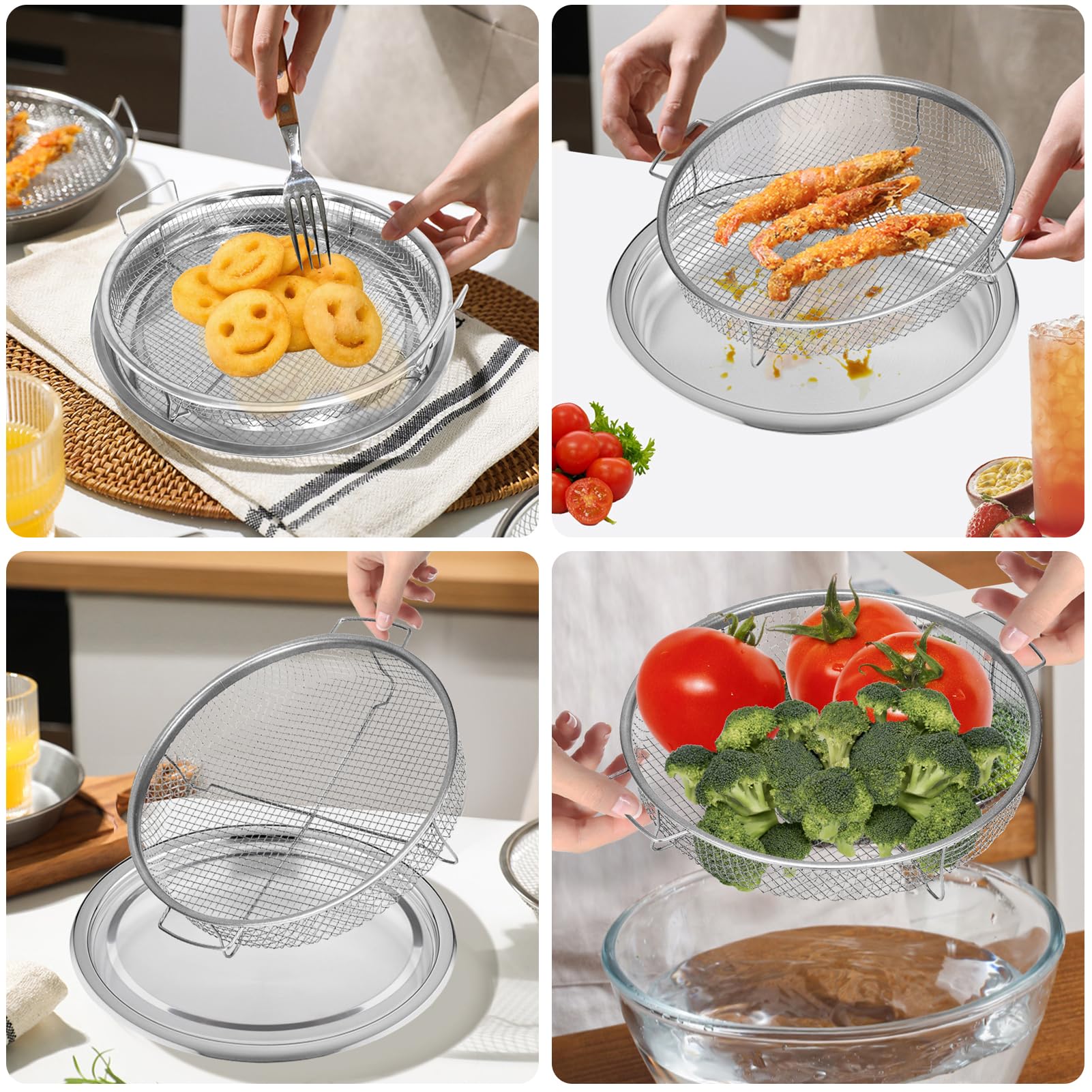 2-Piece Non-Stick Stainless Steel Air Fryer Basket Set for Ovens - 12.9