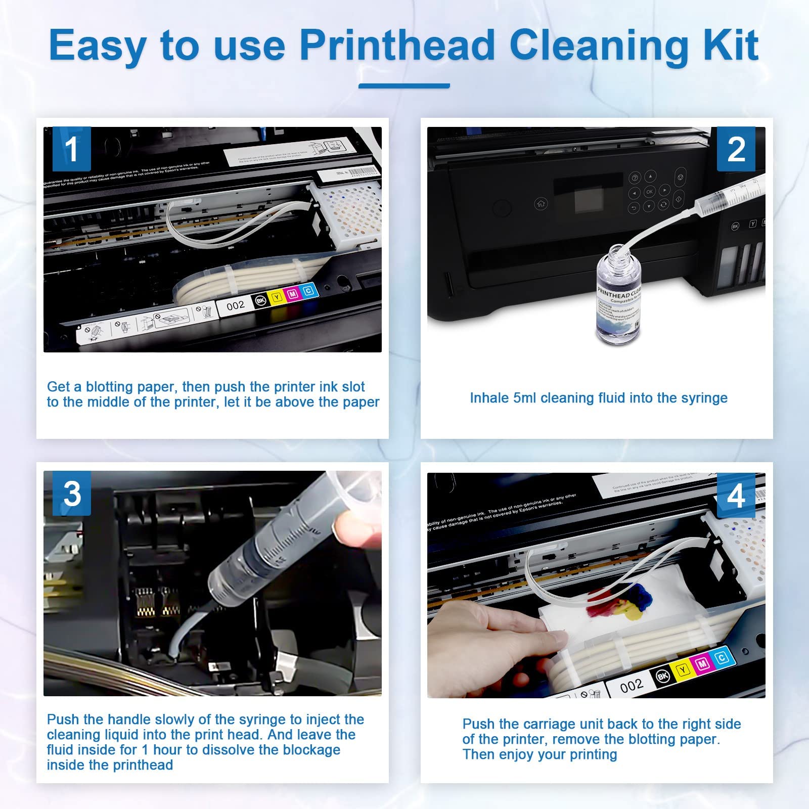 Epson Ecotank Printer Cleaning Kit - Printhead Cleaning Solution for HP, Brother Inkjet Printers - Nozzle Cleaning Liquid for Clogged Print Heads - Perfect for Home, Office & Photo Printing