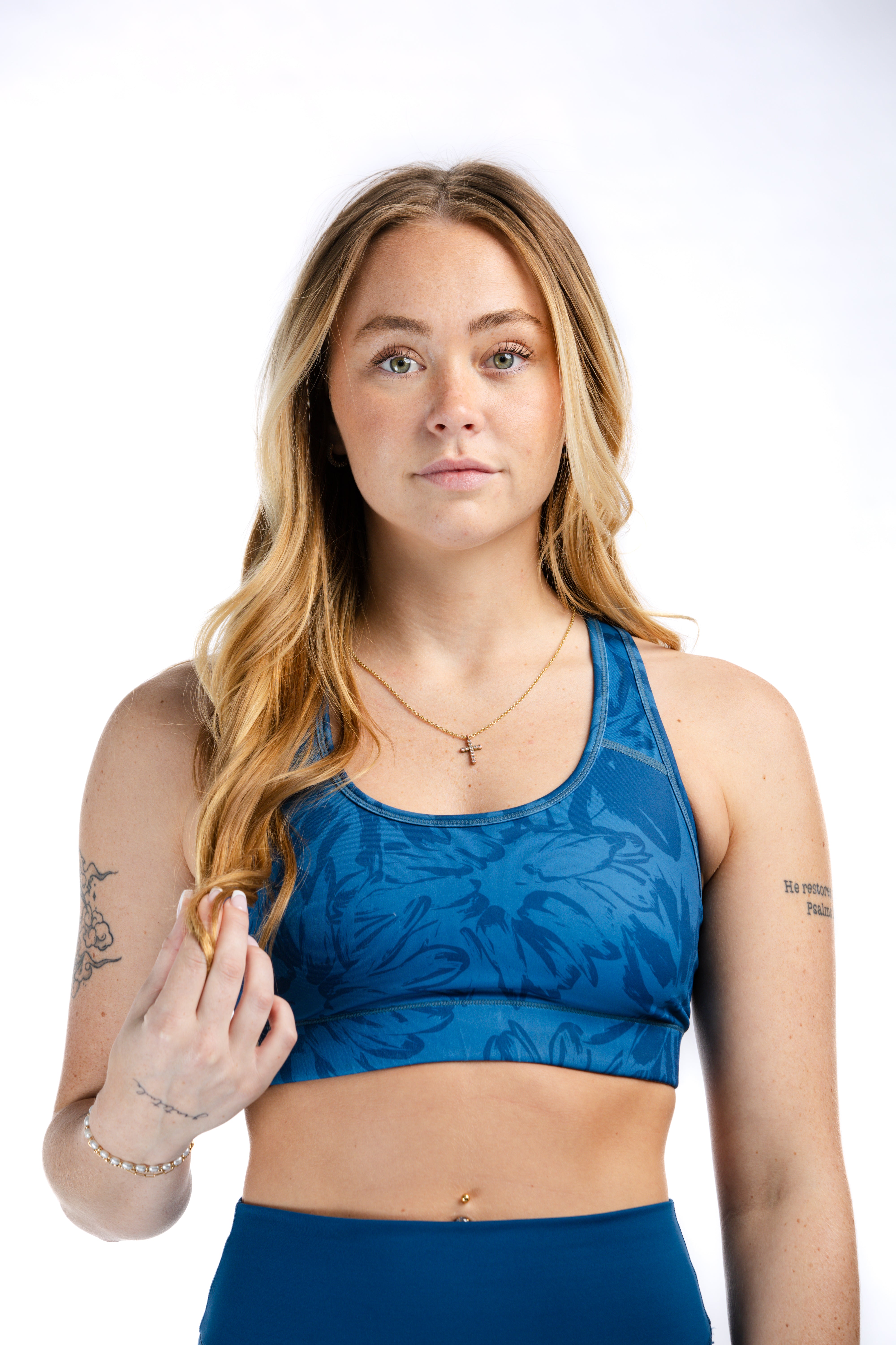 Empowered High Support Sports Bra - Blue Floral Print | Yoga, Running & Gym Workouts | Moisture-Wicking & Breathable Activewear