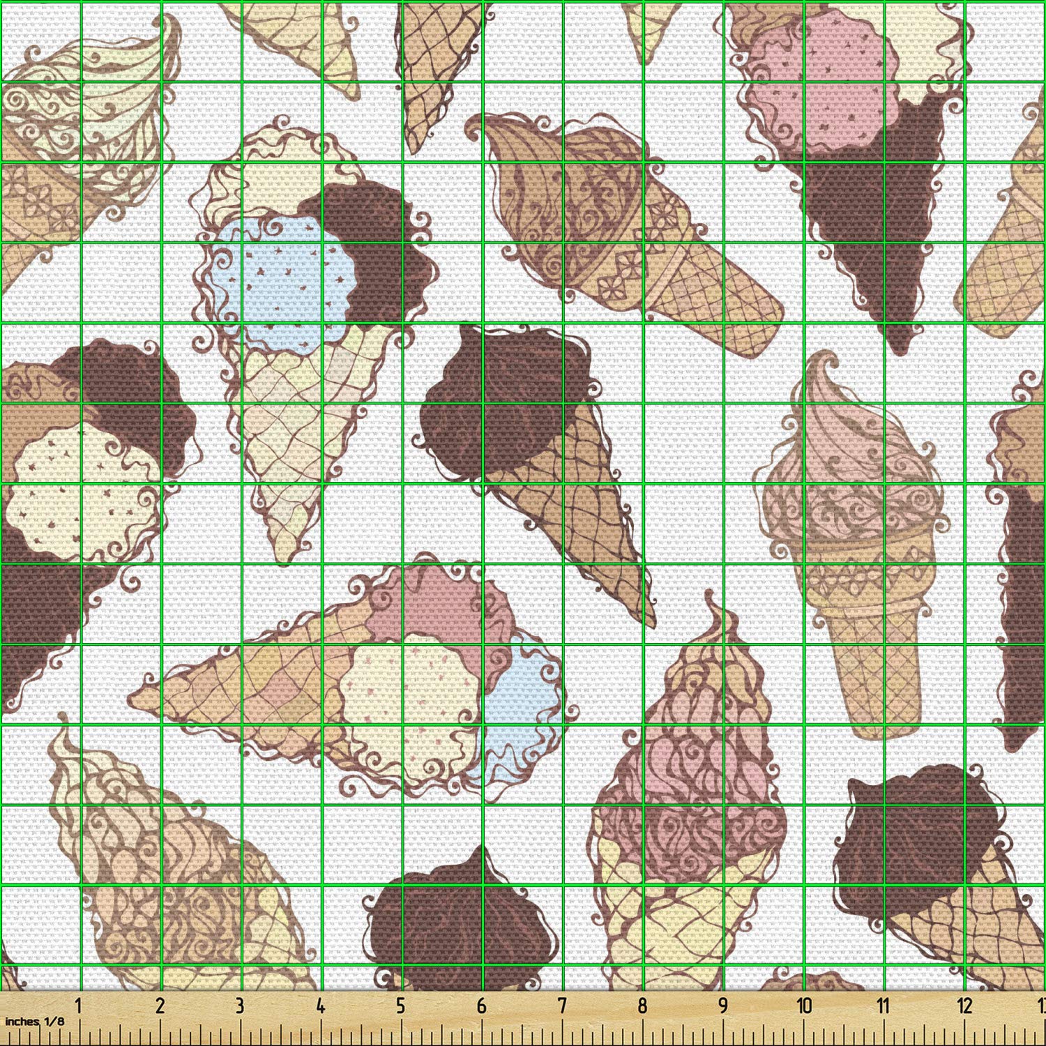 Ambesonne Ice Cream Print Fabric by The Yard - 10 Yards Brown Beige Upholstery Material for Sofa, Curtains & Home Decor | Summer Dessert Themed Decorative Cotton Fabric for DIY Crafts, Pillows & Table Runners