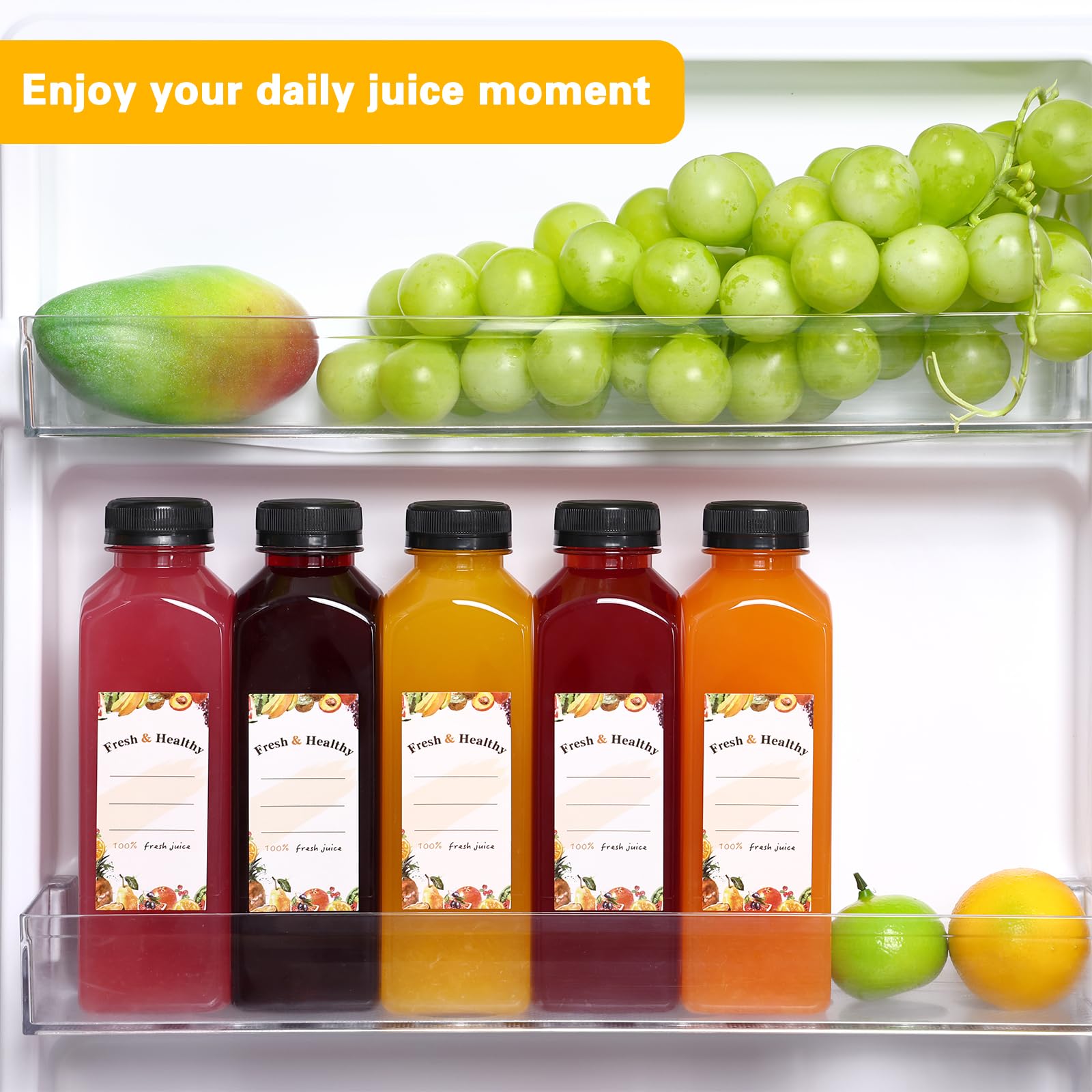 Moretoes 81-Pack 16oz Clear Plastic Juice Bottles with Lids - Reusable Empty Bottles for Smoothies, Beverages, DIY Drinks - Includes Brush, Funnel & Labels - Perfect for Home, Cafe, Juice Bar, Party Favors