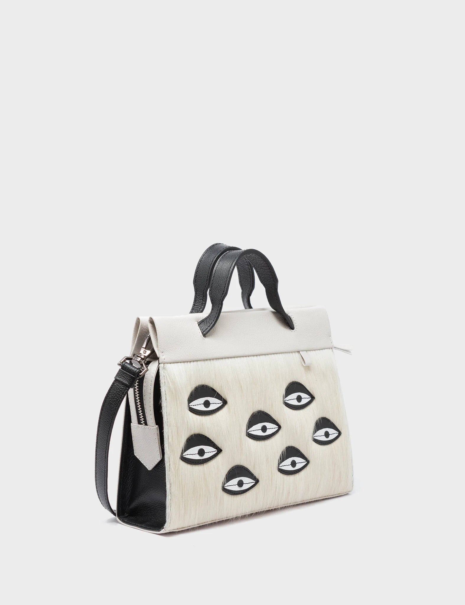 Vali Crossbody Small Cream Leather Bag with Eyes Applique & Adjustable Strap - Perfect for Everyday Use, Travel, and Casual Outings