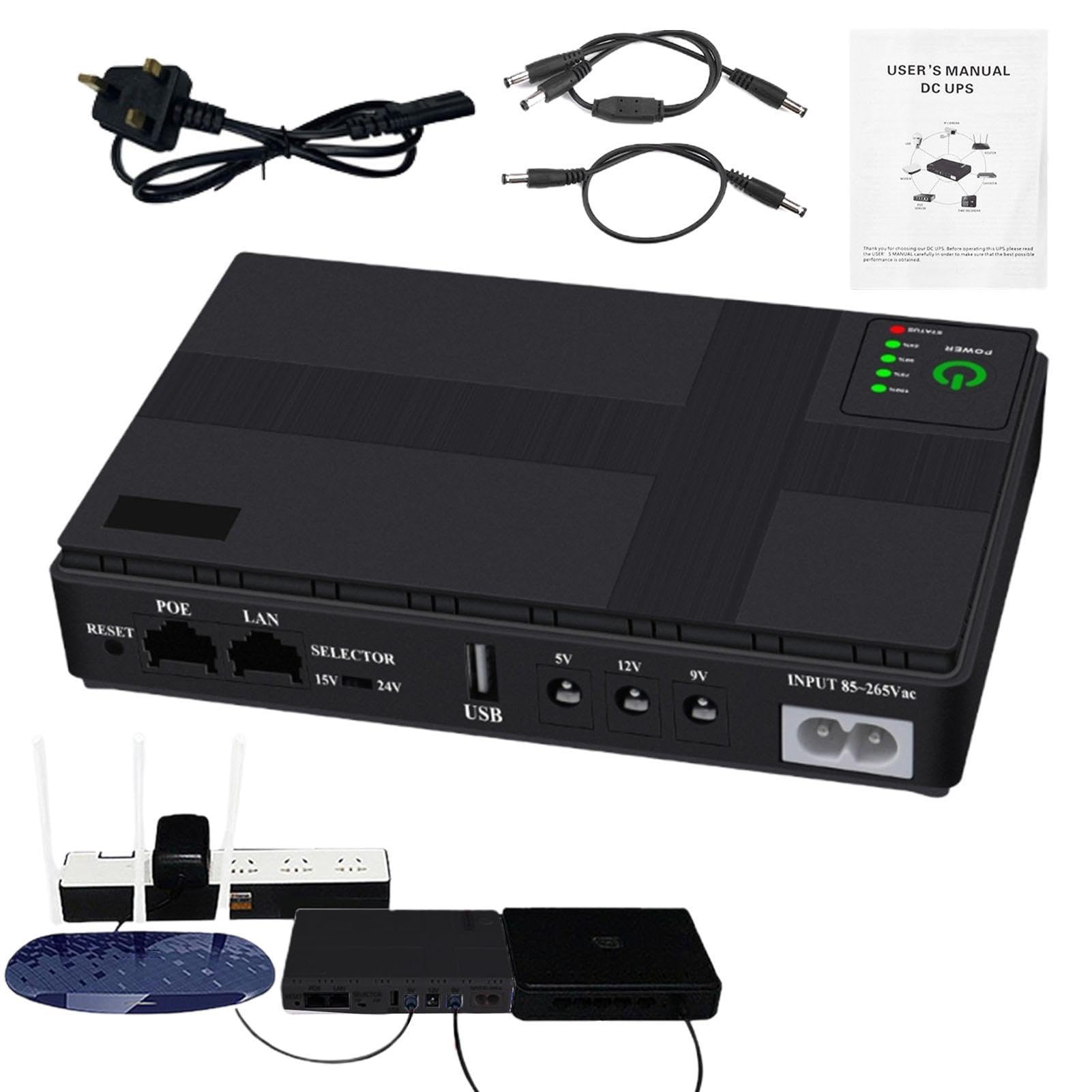 Portable UPS Power Supply with Dual Output - Backup Battery for Internet Routers, Cameras & Home/Office Electronics | Compact & Easy to Carry