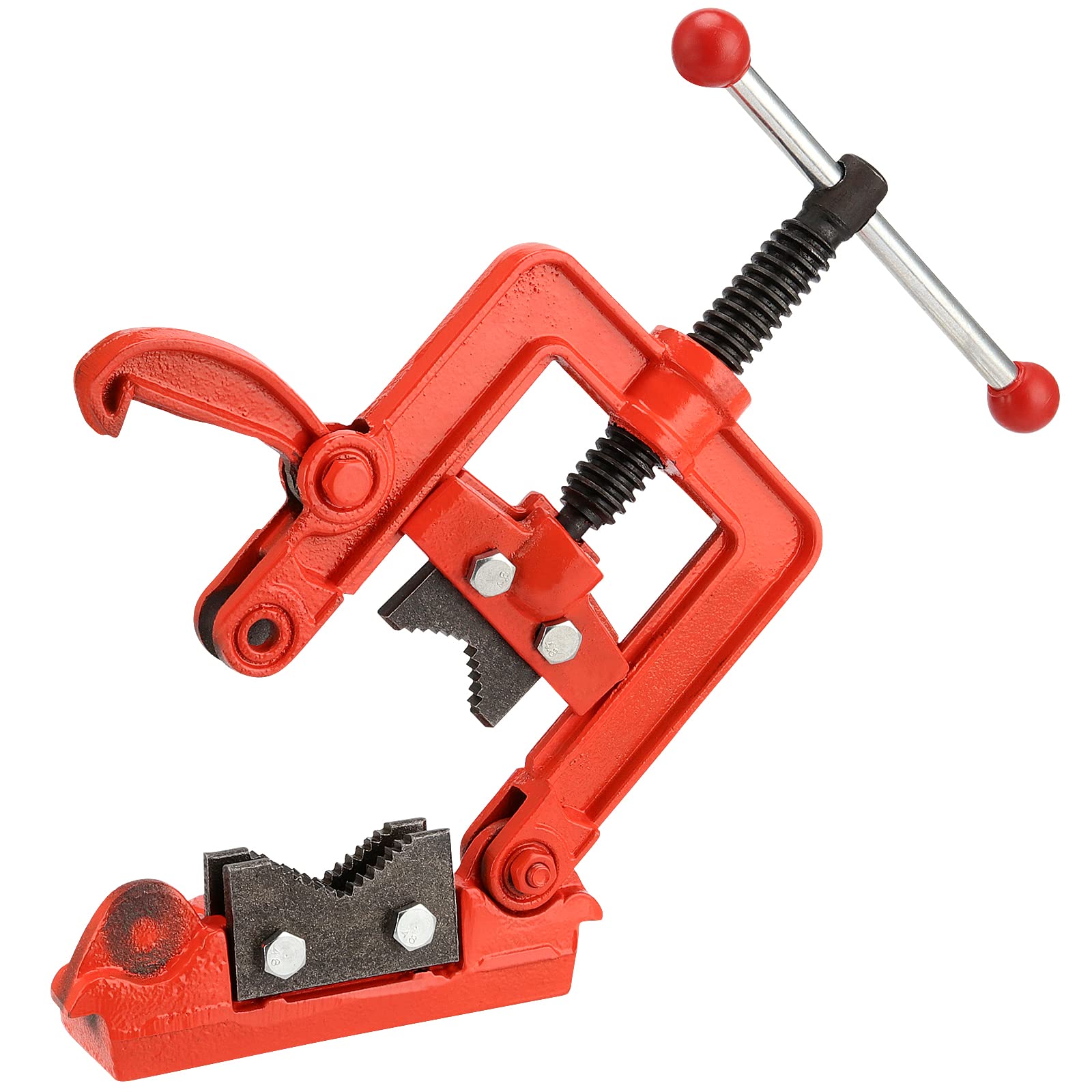 Heavy Duty Forged Pipe Vise - Cast Iron Bench Yoke Vise for 0.4 to 3.5 Inch (10-90mm) Pipes - Red - Perfect for Plumbing, HVAC, and Metalworking Projects