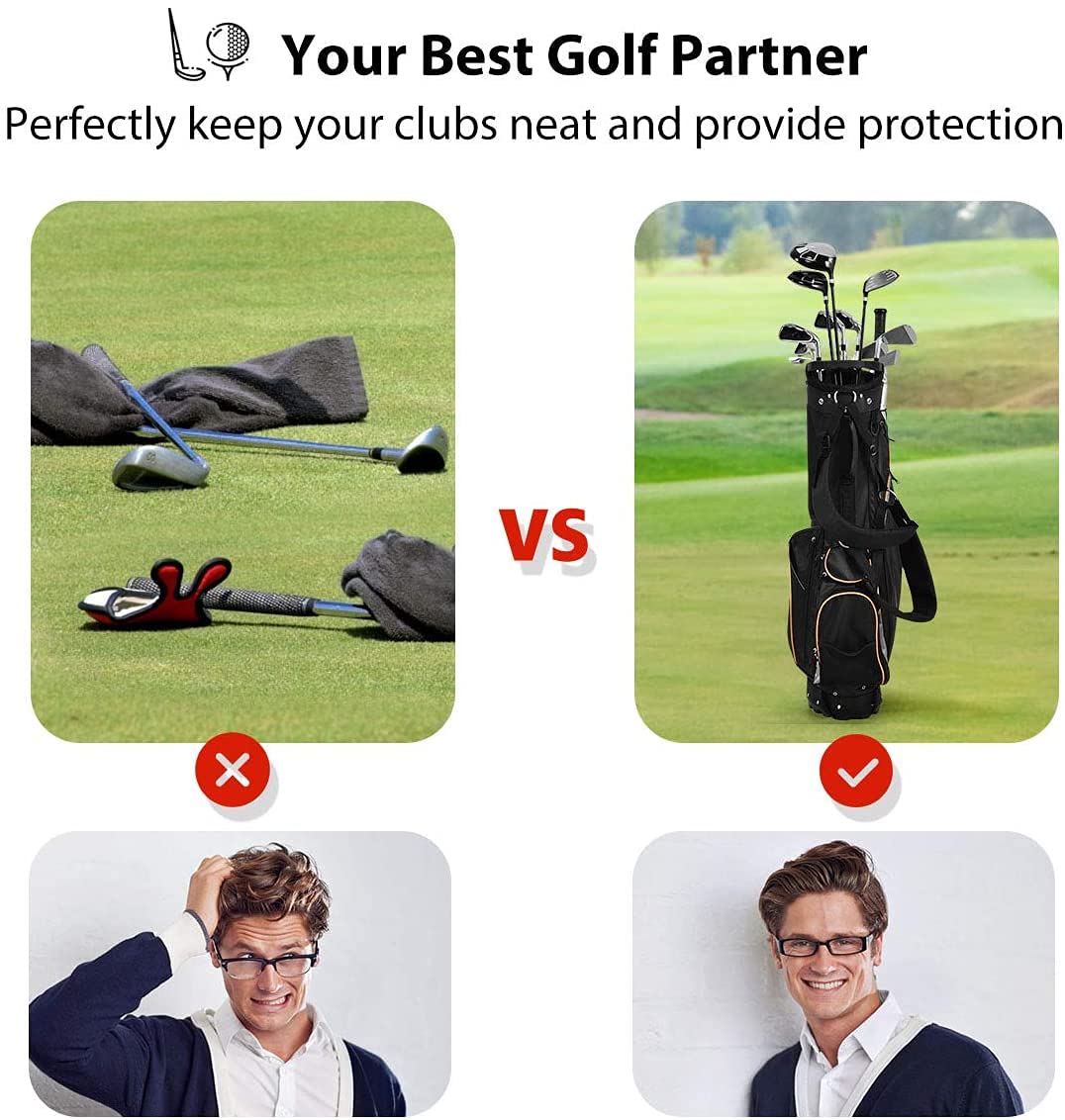 Mayjooy Golf Stand Bag - Lightweight & Portable Golf Bag with 8-Way Dividers | Durable Fabric & Easy Storage | Perfect for Golf Course, Driving Range & Travel | Black
