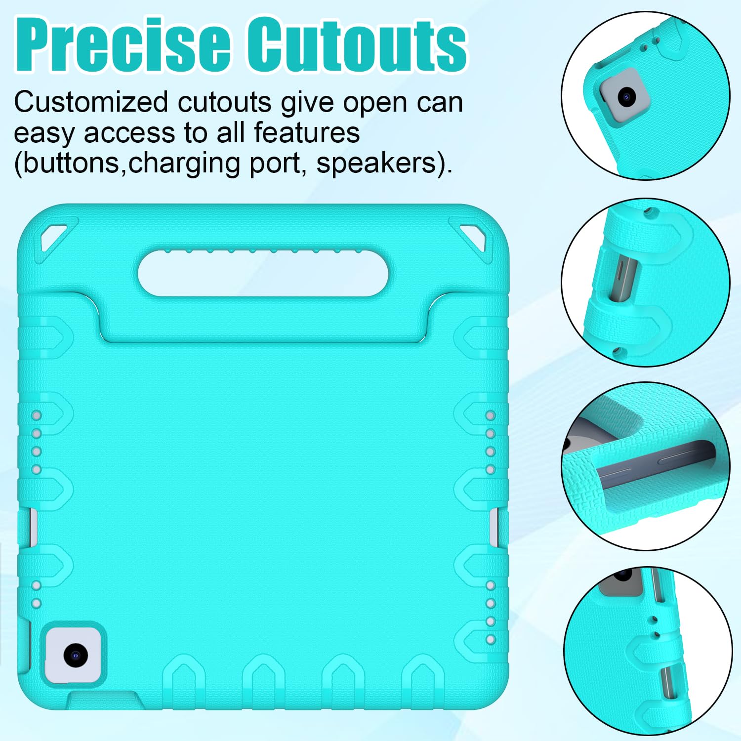 BMOUO Shockproof Kids Case for iPad Air 11-inch M3 (2025) & M2 (2024), iPad Air 5th Gen (2022) & 4th Gen (2020) 10.9 Inch - Convertible Handle Stand Protective Cover in Turquoise - Perfect for School, Travel & Home Learning