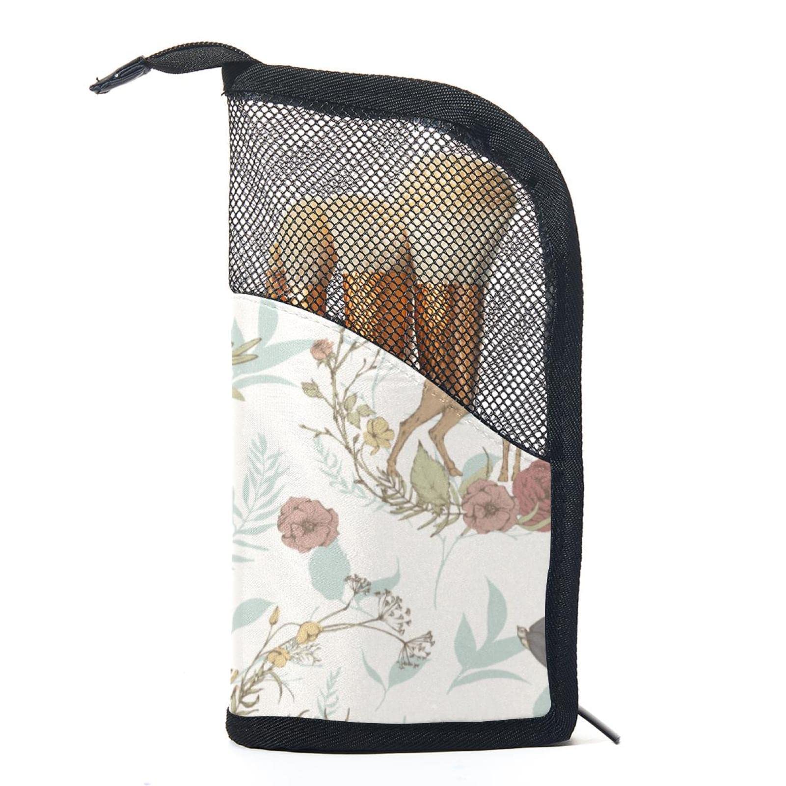 12-Piece Makeup Brush Organizer Bag with Floral Deer Print - Portable Cosmetic Brush Holder Case for Travel & Home Storage | Perfect for Makeup Artists & Beauty Enthusiasts