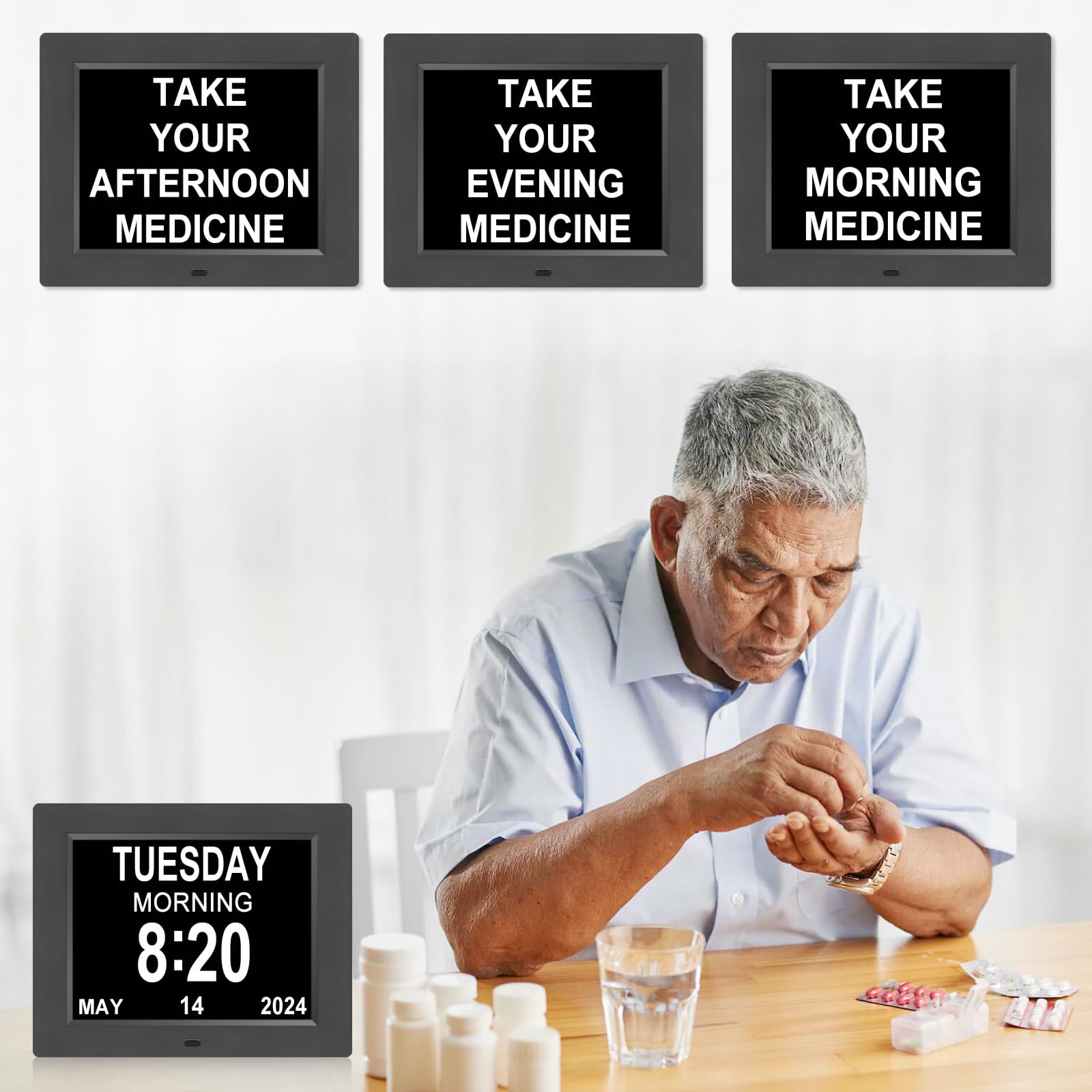 Large Display Digital Dementia Clock for Seniors - Easy-to-Read Day/Date Alarm Clock with 8 Alarm Options & Auto-Dimming Feature - Ideal for Alzheimer's Patients, Elderly Care, and Memory Support (Home & Care Facility Use)