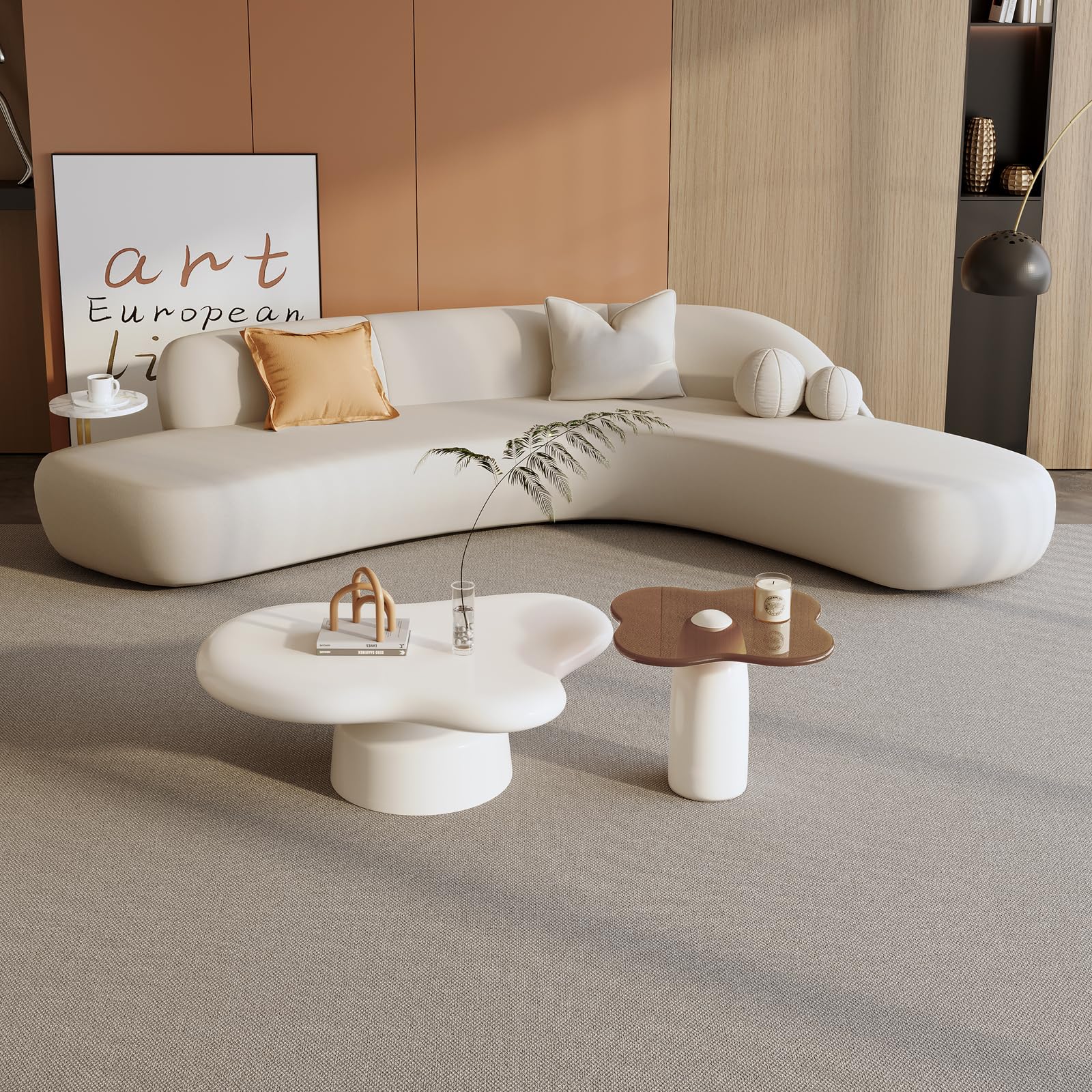 Modern Cloud Coffee Table Set of 2 - Small Irregular Side & End Tables in White Cream | 2-in-1 Contemporary Design for Living Room, Bedroom & Office | Perfect for Small Spaces, Coffee Break & Home Decor