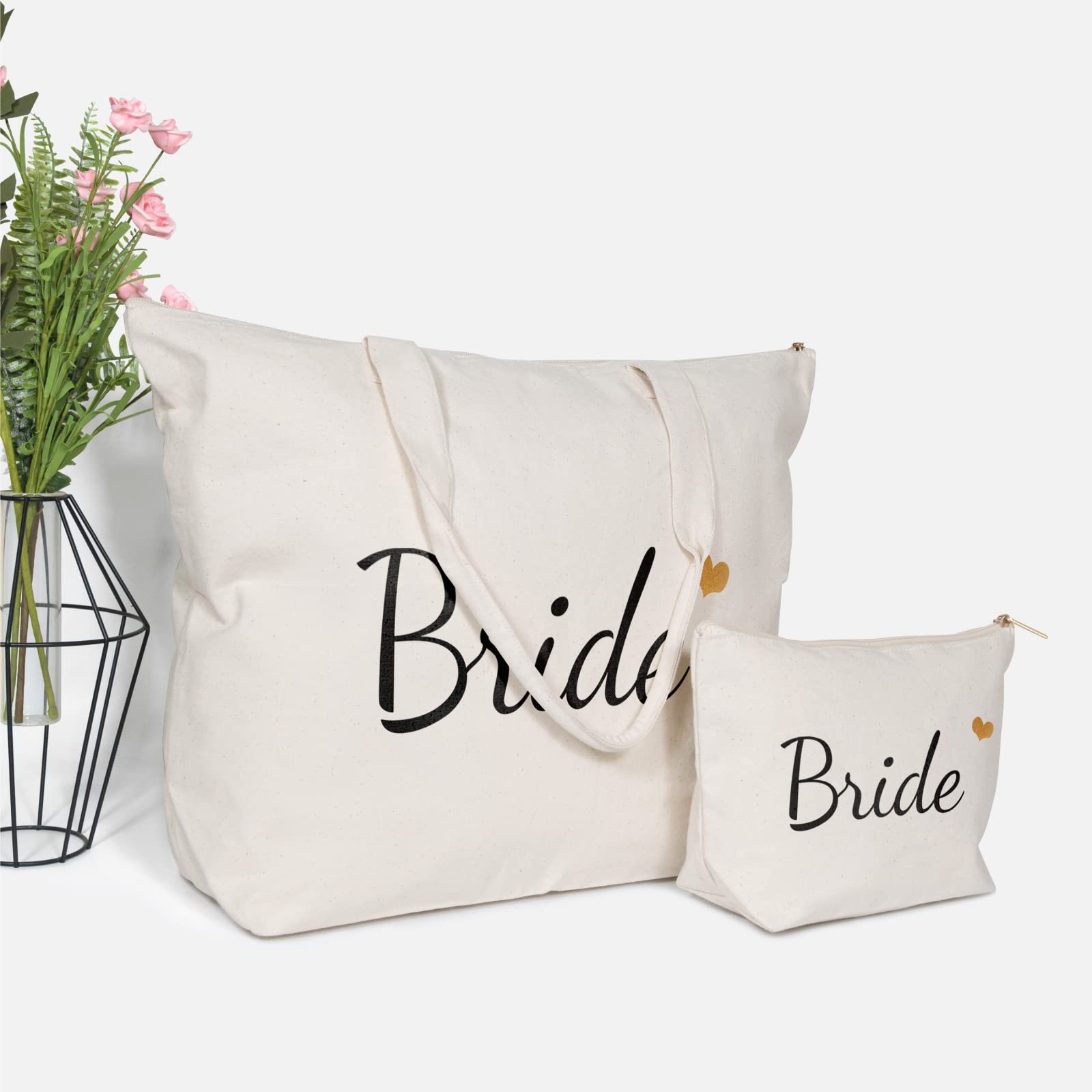 TOPDesign Bride Canvas Tote Bag - Perfect Wedding Gift for Engagement, Bridal Shower & Bachelorette Parties - Secure Top Zipper Closure - Ideal for Bridal Accessories, Wedding Day Essentials & Honeymoon Travel