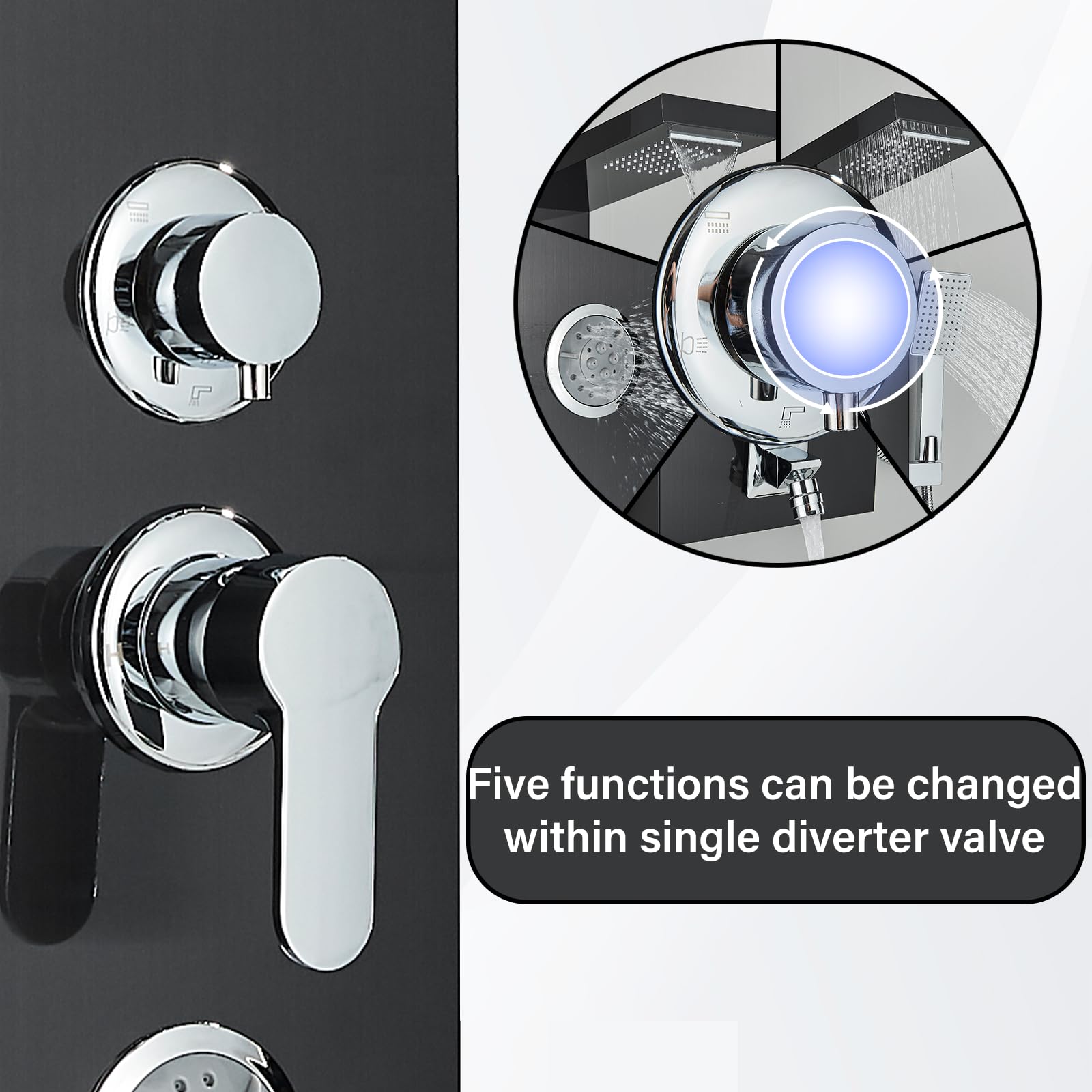 AlenArt Stainless Steel Shower Panel Tower System - Multi-Function Shower with Body Jets, Handheld Sprayer, Rainfall Shower Head & Tub Spout - Wall Mounted Black Shower Panel for Luxury Bathroom Upgrade