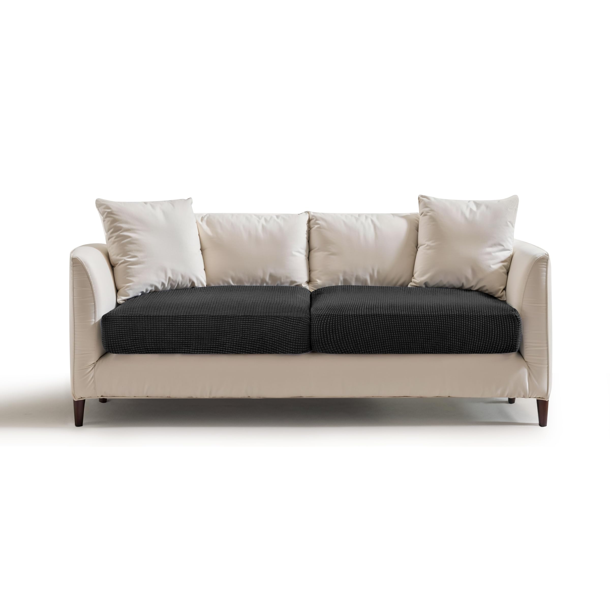 SUBRTEX Stretch Couch Cushion Covers - Elastic Sofa Slipcovers for Living Room Furniture, RV & Loveseat (2-Piece Set, Black) - Perfect for Home Decor, Pet Protection & Spill Prevention