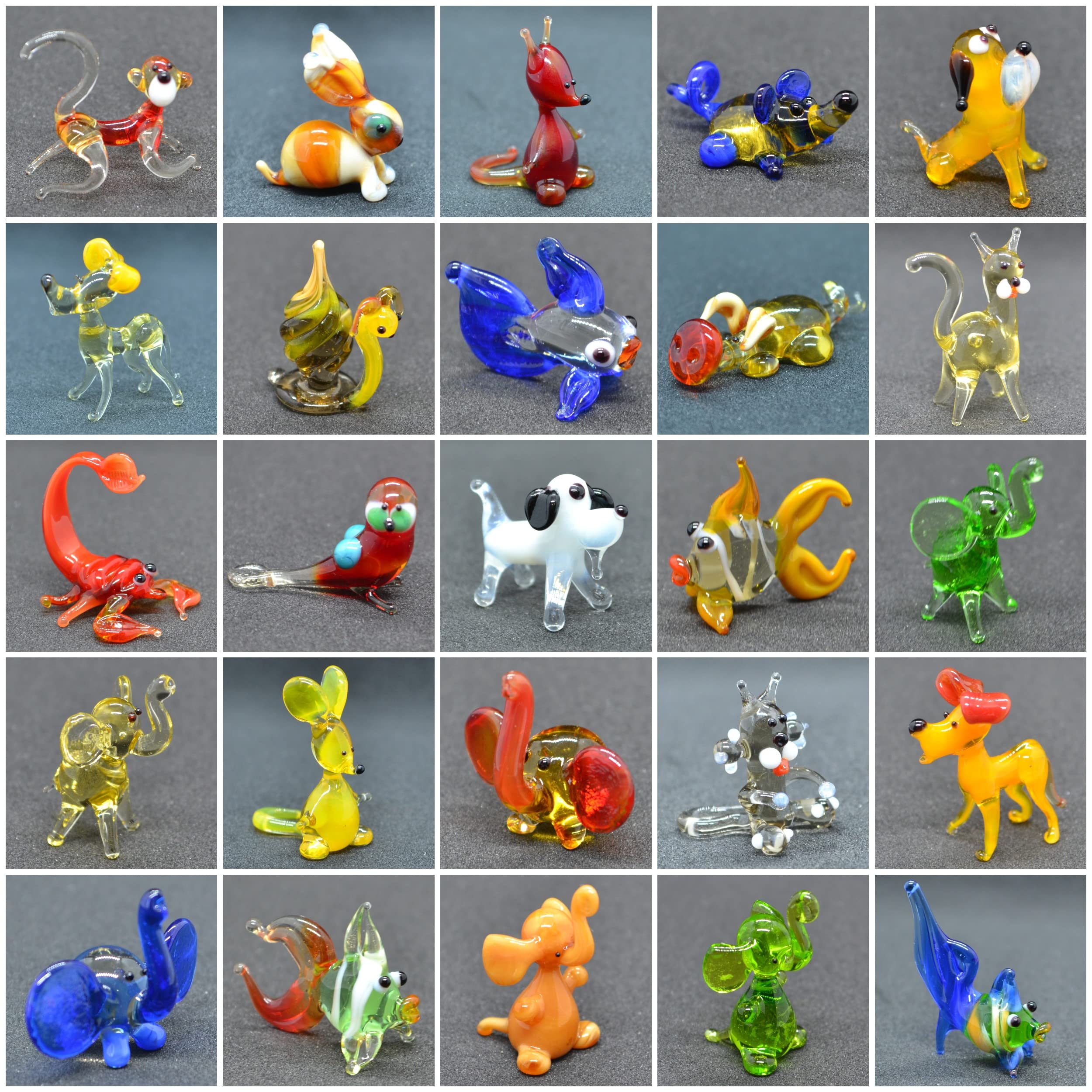 50-Piece Mini Glass Animal Figurines Set - 1 Inch Tiny Glass Animals for Home Decor, Party Favors & Collectibles - Perfect for Fairy Gardens, Terrariums & DIY Crafts