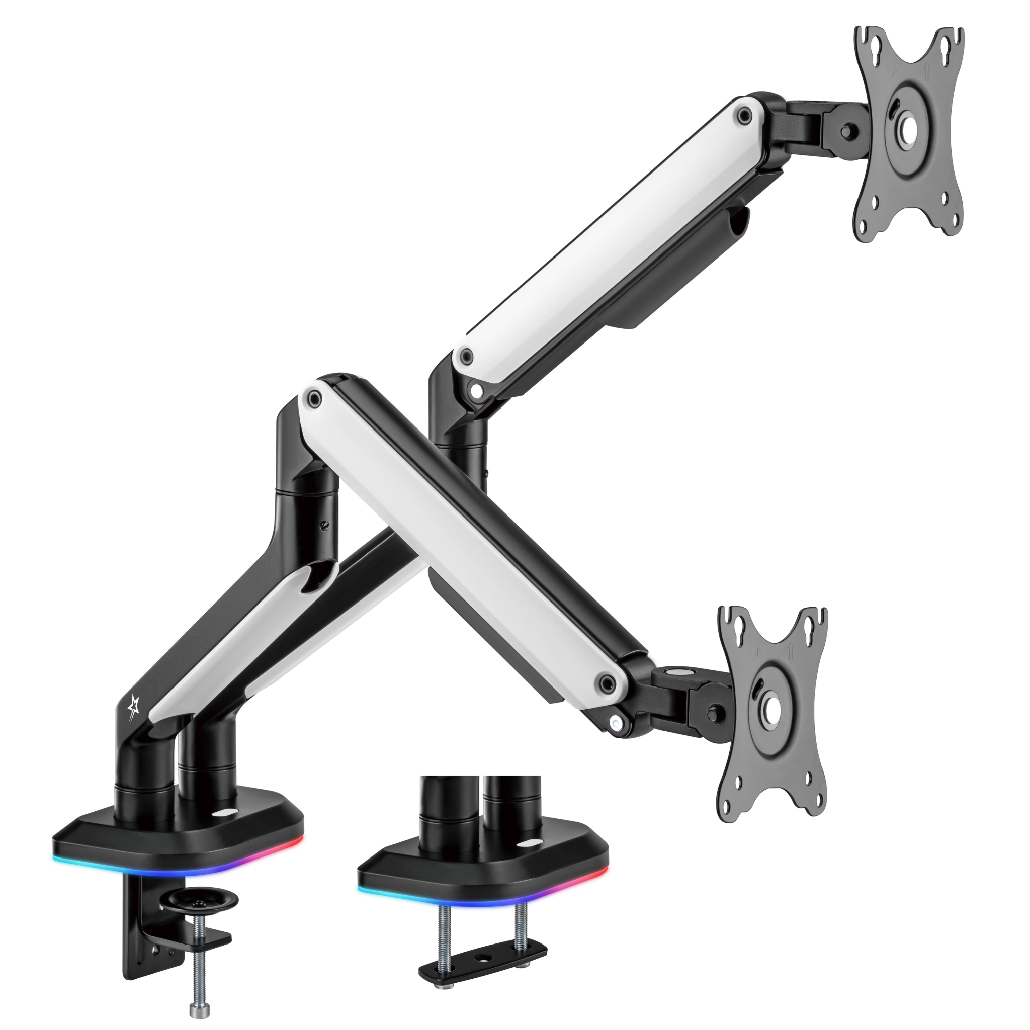 RGB Dual Monitor Mount Stand - Spring Assisted Adjustable Ergonomic Desk Clamp for Gaming & Office Setup | Perfect for Multi-Screen Workstations & PC Battlestations