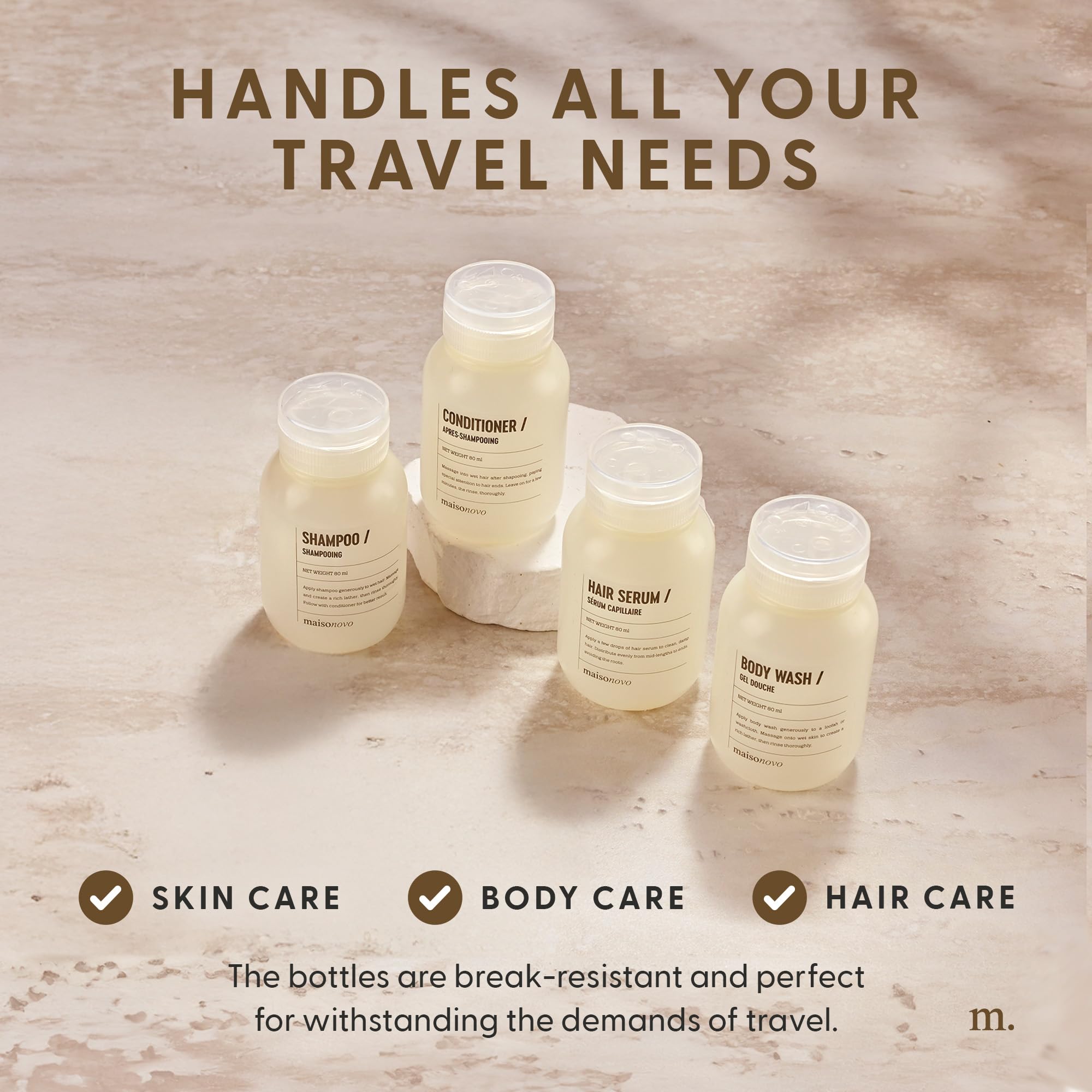 MAISONOVO TSA Approved Travel Bottles for Toiletries - Leak Proof Refillable Containers with Waterproof Toiletry Bag | Perfect for Air Travel, Camping & Gym Essentials