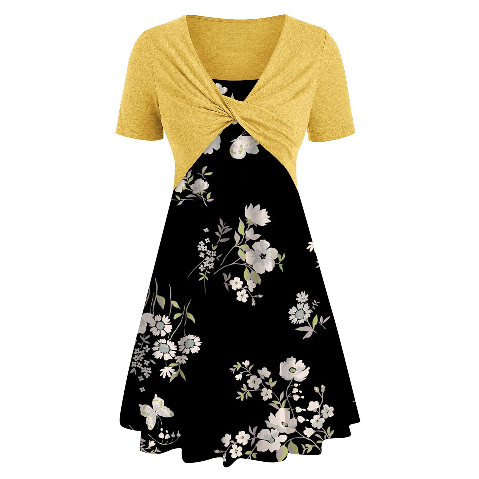 Stylish Handyulong Women's Summer Two-Piece Dress Set - Bowknot Bandage Top with Sunflower Print Cocktail Midi Dress | Perfect for Beach Vacations, Garden Parties & Date Nights
