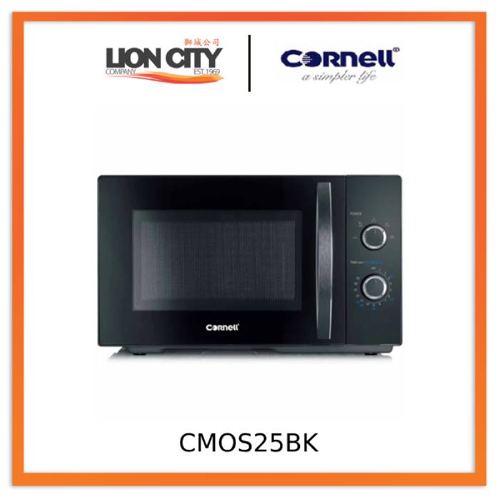 Cornell CMOS25BK 25L Microwave Oven - Compact & Powerful Countertop Microwave for Small Kitchens, Dorms, Offices | Fast Cooking & Reheating | 700W, 10 Power Levels, Easy-to-Use Controls