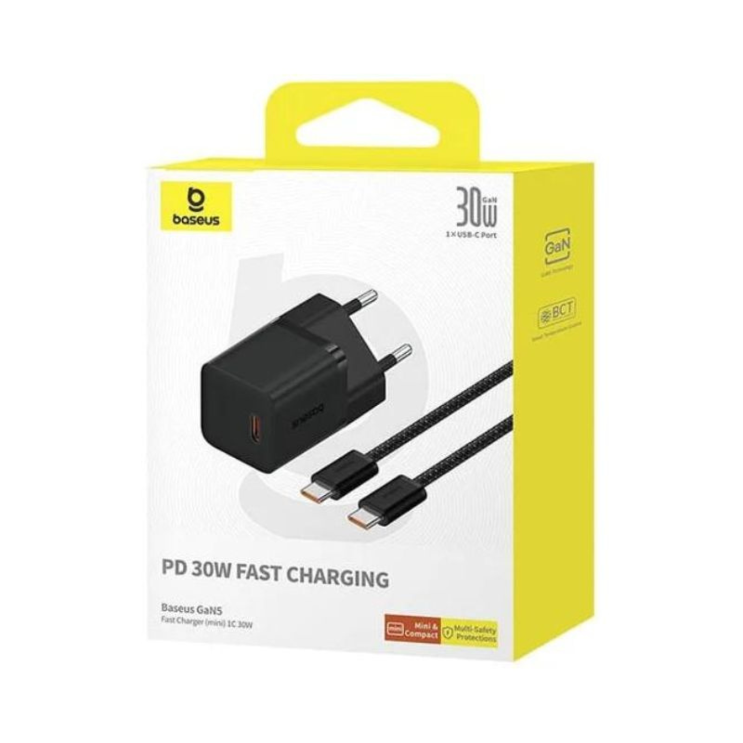 Baseus GaN5 30W Fast Mini Charger with USB-C Cable - Compact & Powerful USB-C Wall Charger for iPhone 15/14/13, Samsung Galaxy, iPad, MacBook - Perfect for Travel, Home & Office Use