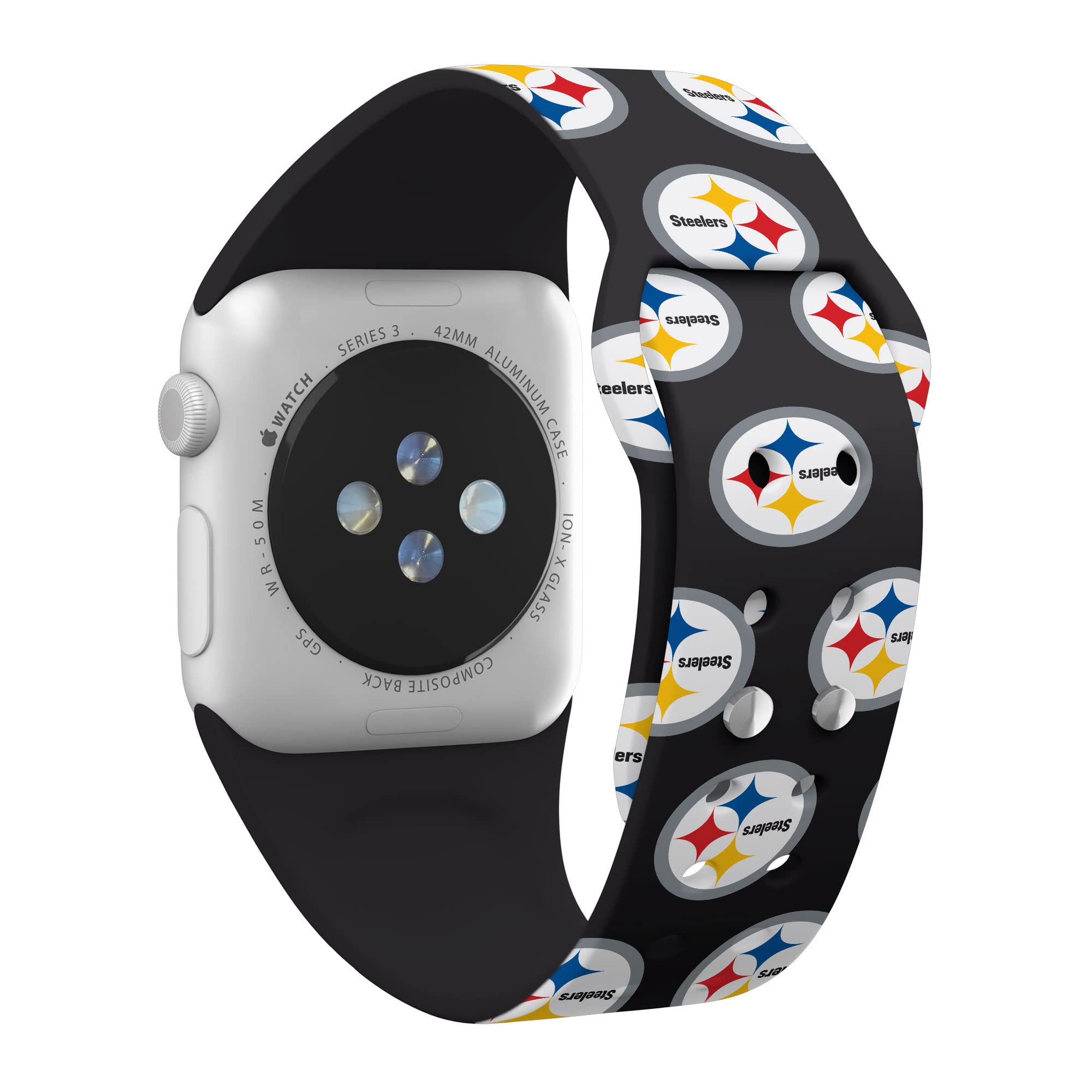 Pittsburgh Steelers HD Watch Band for Apple Watch - Durable Silicone Sports Strap, Compatible with All Apple Watch Series (38mm 40mm 41mm 42mm 44mm 45mm 49mm) - Perfect for Game Day, Workouts & Steelers Fans