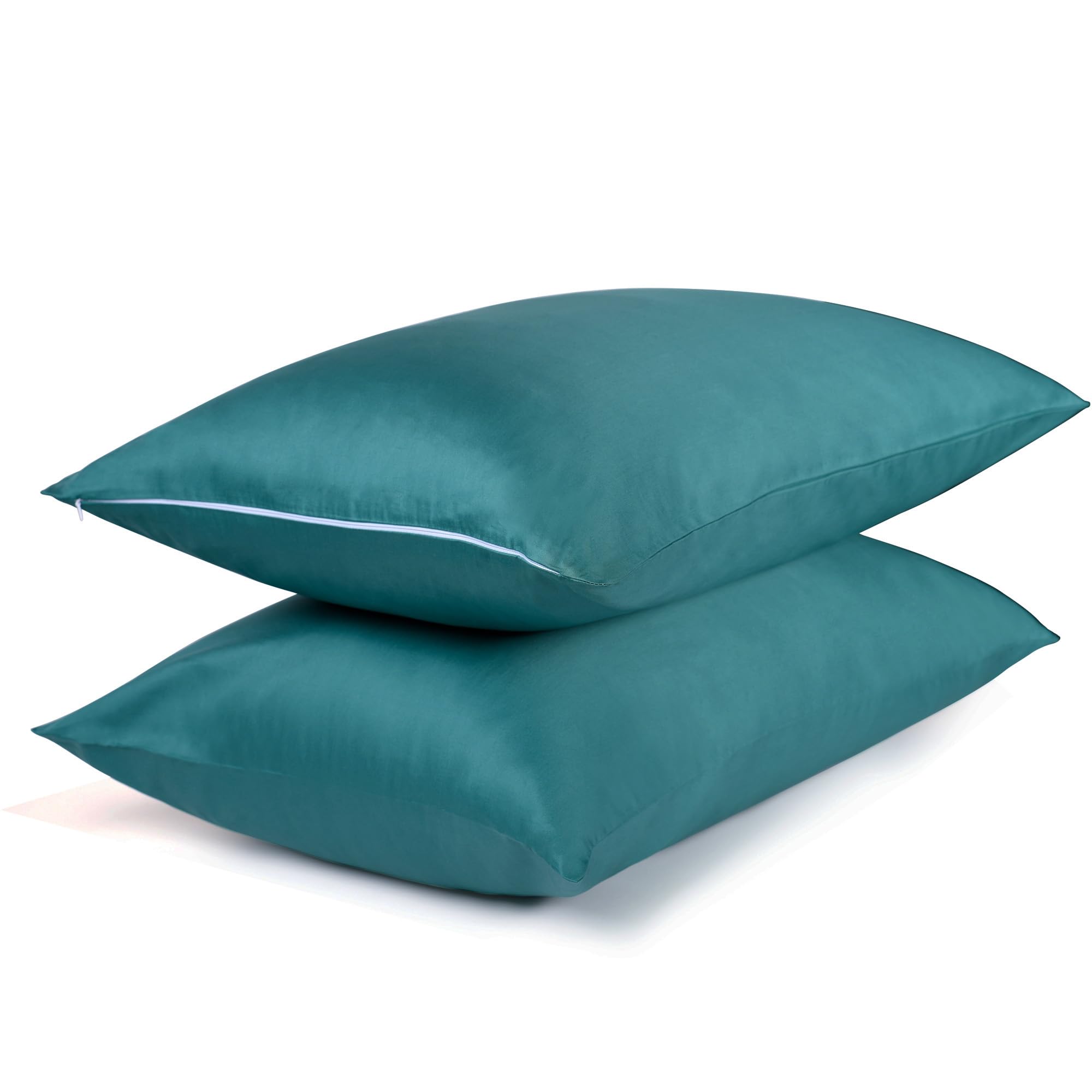 2 Pack Queen Size Cooling & Breathable Cotton Pillow Protectors with Zipper - Teal Blue Pillow Cases (20