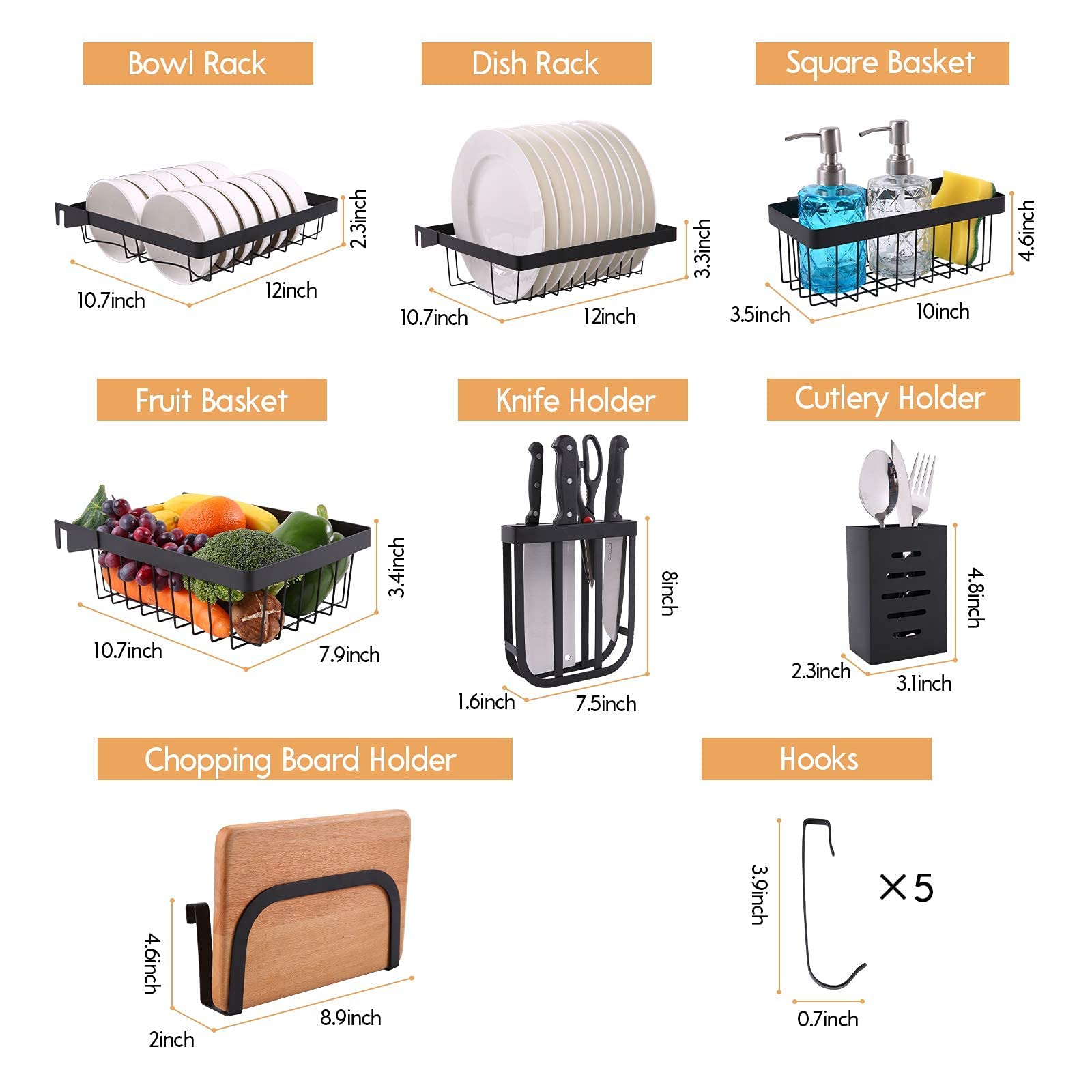2-Tier Over The Sink Dish Drying Rack with 5 Utility Hooks - Large Kitchen Organization Storage Shelf & Utensil Holder for Countertops (Fits Sinks ≤32.5