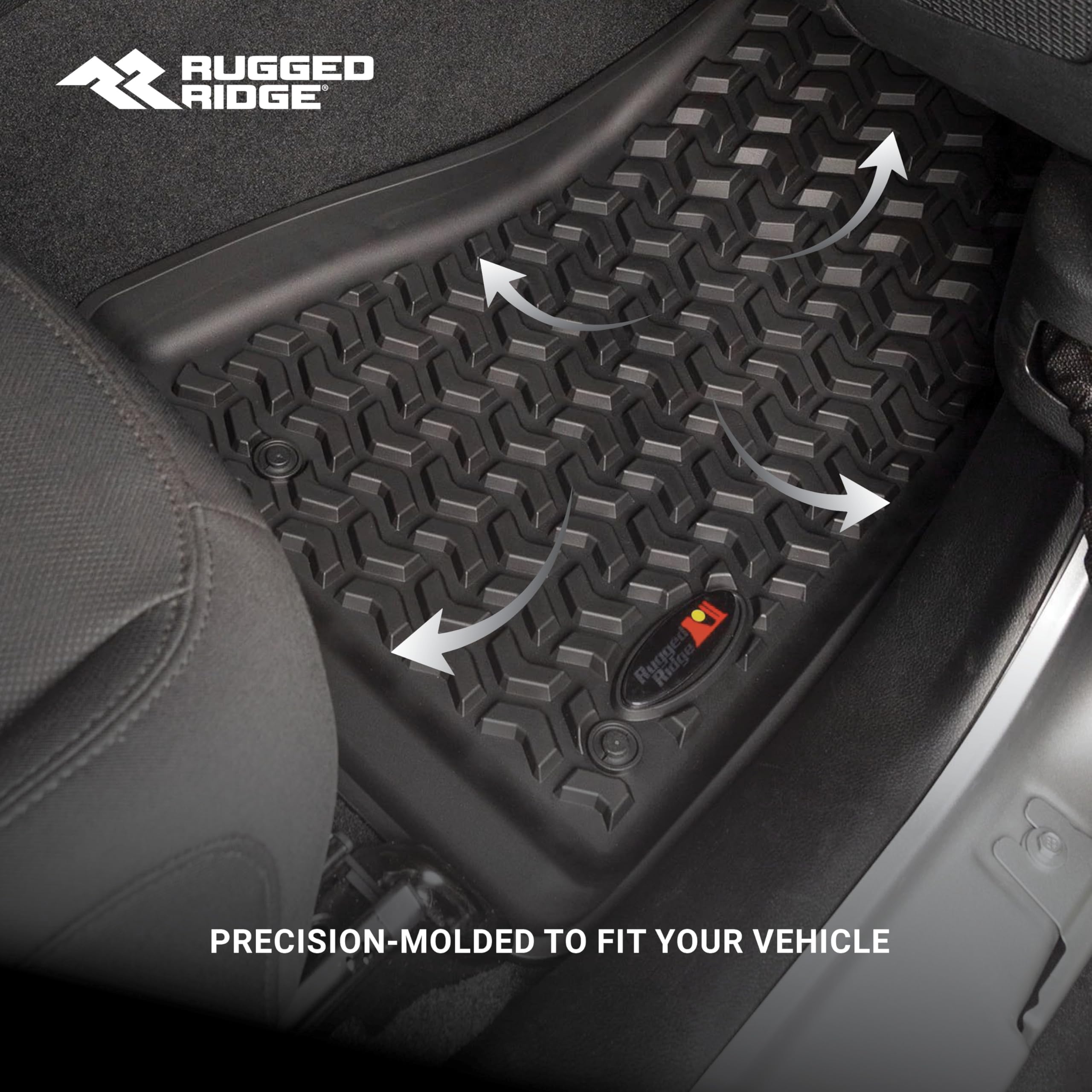 Rugged Ridge All-Terrain Front Floor Liners for 2007-2013 Chevy Silverado 1500 & GMC Sierra 1500 | Extended & Crew Cab | Also Fits 2007-2014 2500/3500 Models, Suburban, Tahoe, Yukon | Heavy Duty Protection for Off-Road & Daily Driving