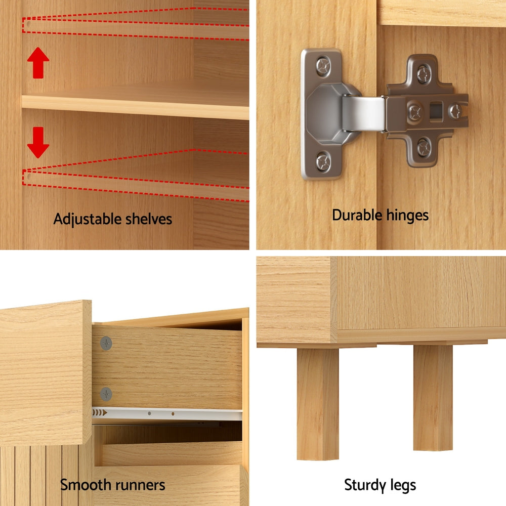 130cm Artiss Buffet Sideboard Cabinet - Pine Wood Storage Drawer Cupboard for Dining Room, Kitchen Pantry Organization & Home Decor