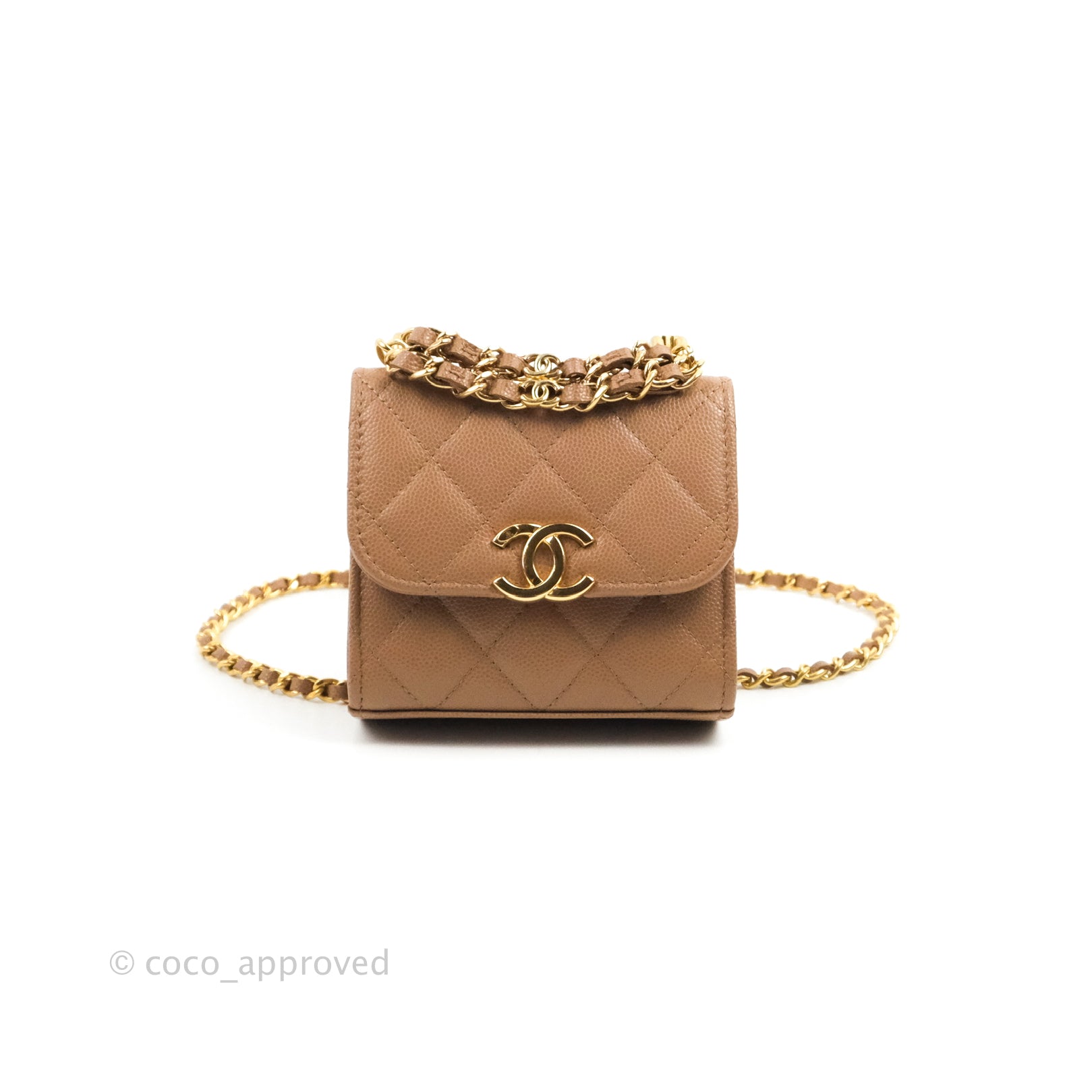 Chanel CC Chain Clutch Bag in Beige Caviar Leather with Gold Hardware - Perfect for Evening Parties & Luxury Events