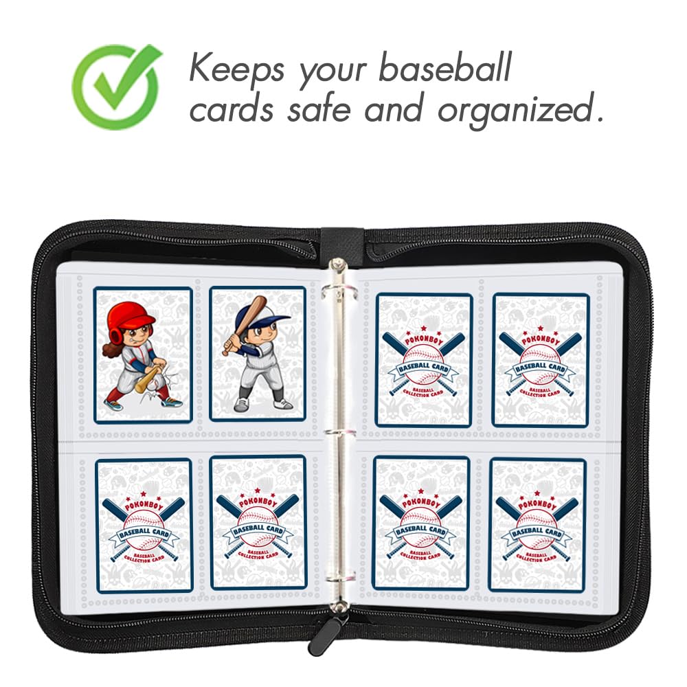 POKONBOY 400-Capacity Baseball Card Binder Sleeves - Premium Trading Card Protectors for Sports Cards, Football Cards & Collectibles | Durable Card Holder for Organizing, Displaying & Protecting Your Valuable Card Collection