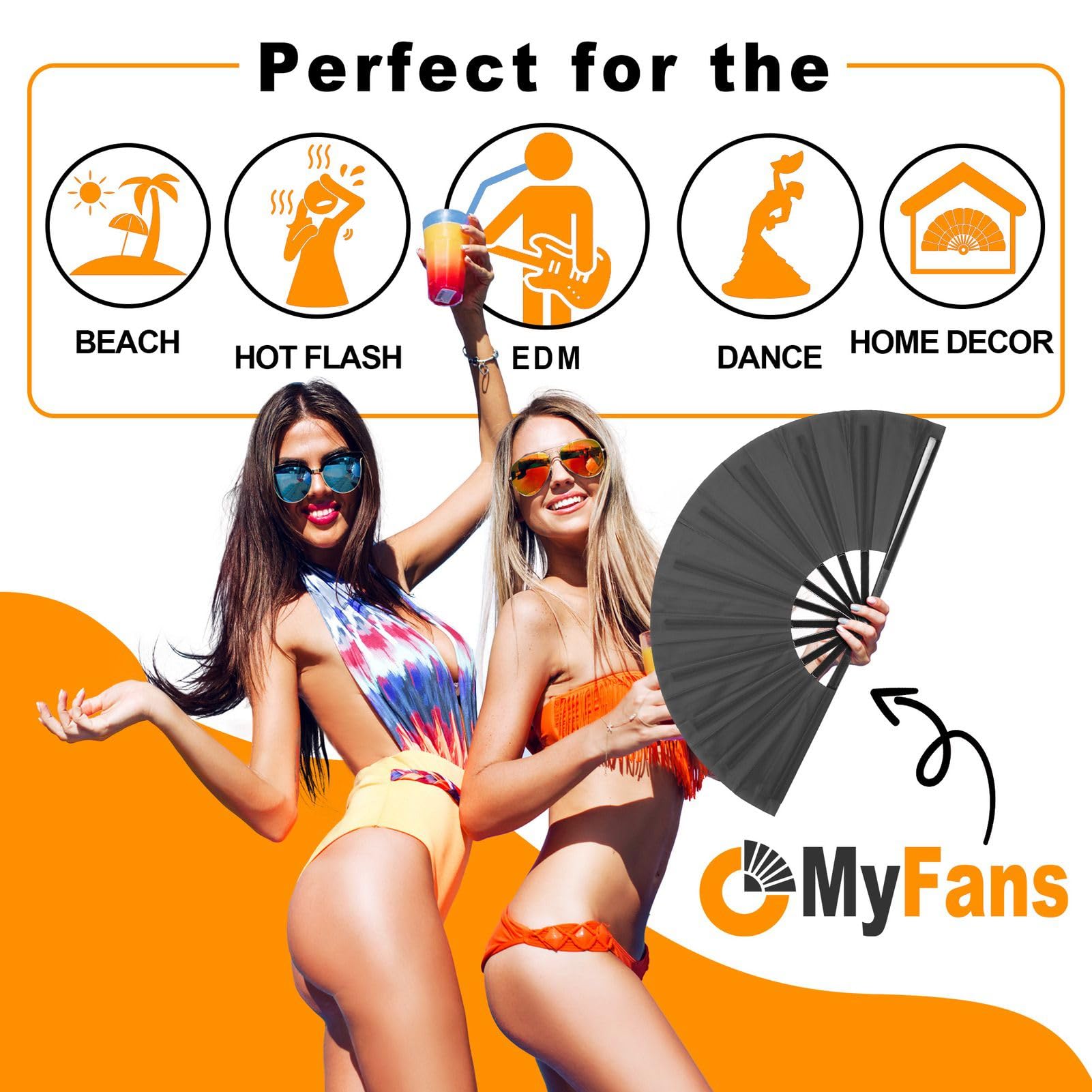 Large Rave Folding Hand Fan - Portable Chinese Tai Chi Kung Fu Fan for Dance, Yoga, Hot Flashes Relief - Perfect for EDM Festivals, Weddings, Church, Gifts & Home Decor (Black)