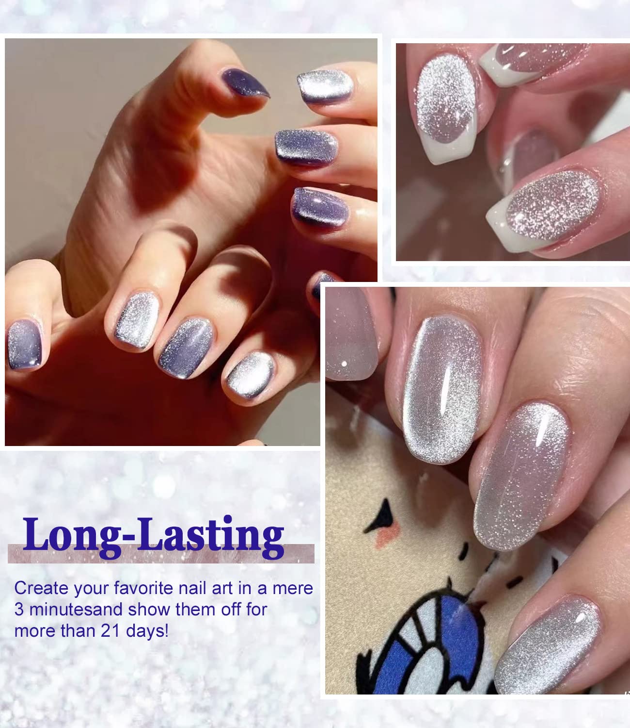 DouborQ 15ml 9D Wide Cat Eyes Gel Nail Polish - Magnetic Starry Sky Effect (9D Silver) for Salon & Home Manicure, DIY Nail Art, Gift for Nail Lovers