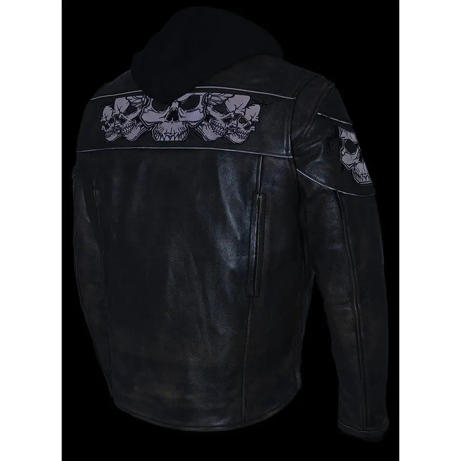 Milwaukee Leather Men's Distressed Brown Motorcycle Jacket with Reflective Skull Design - Stylish Biker Jacket for Scooter Riders & Urban Commuters