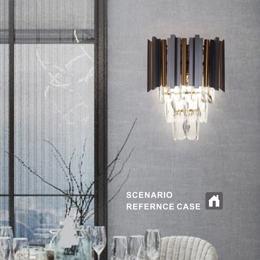 Postmodern Crystal Wall Lamp with Black Metal Sconce - E14 Bedside Lighting Fixture for Bedroom, Living Room & Hotel Decor | Elegant Home & Dining Room Wall Light for Modern Interiors
