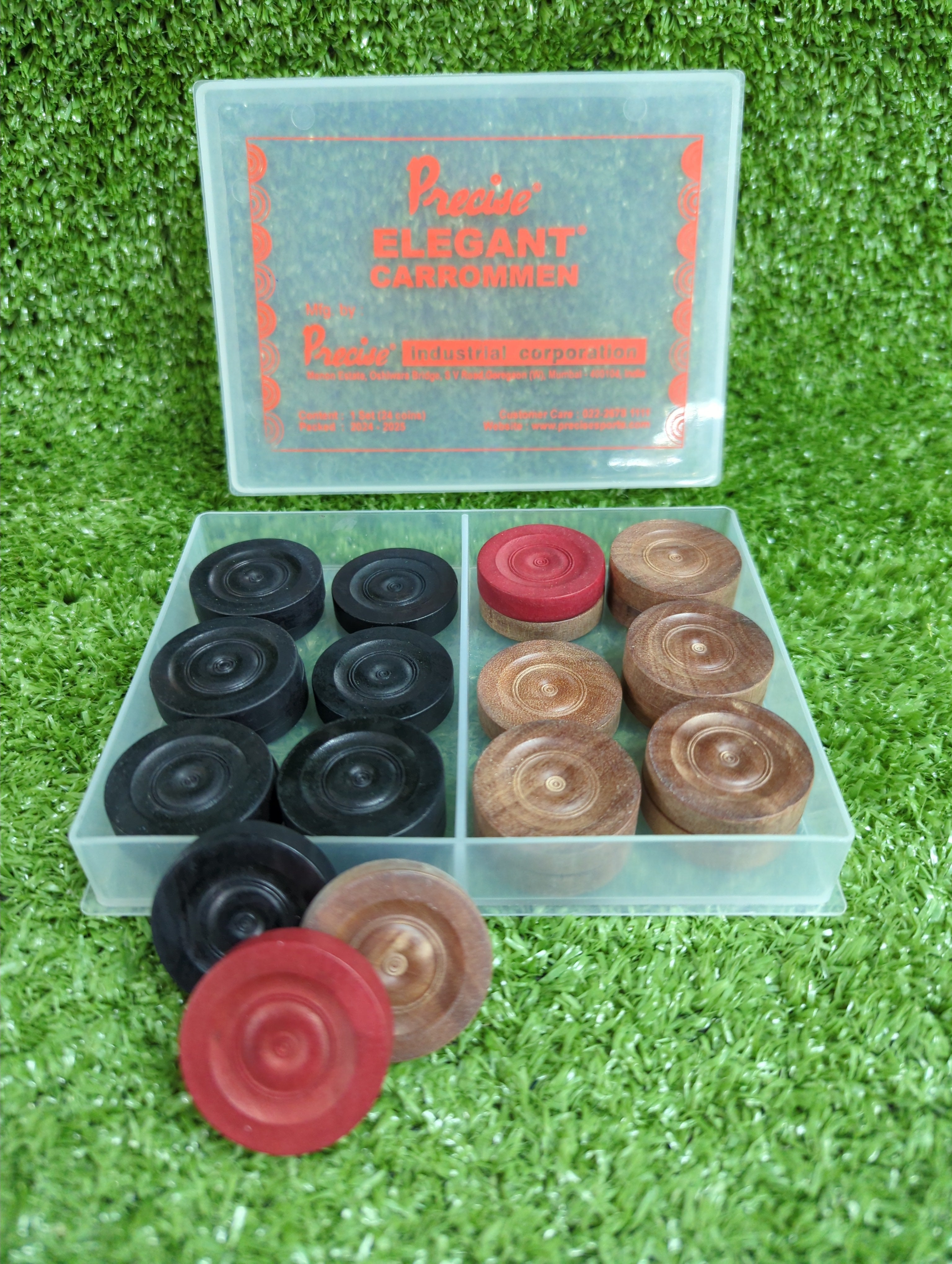 Premium Carrom Board Coins Set - 24 Precision Weighted Coins with Plastic Storage Case - Perfect for Carrom Board Game, Tabletop Fun, and Family Game Nights