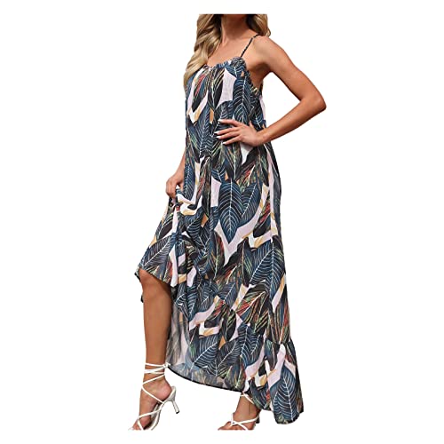 Women's Boho Beach Maxi Dress - Summer Casual Loose Ruffled Spaghetti Strap Sleeveless Dress (Black, XXL) | Perfect for Vacations, Beach Parties & Summer Outings
