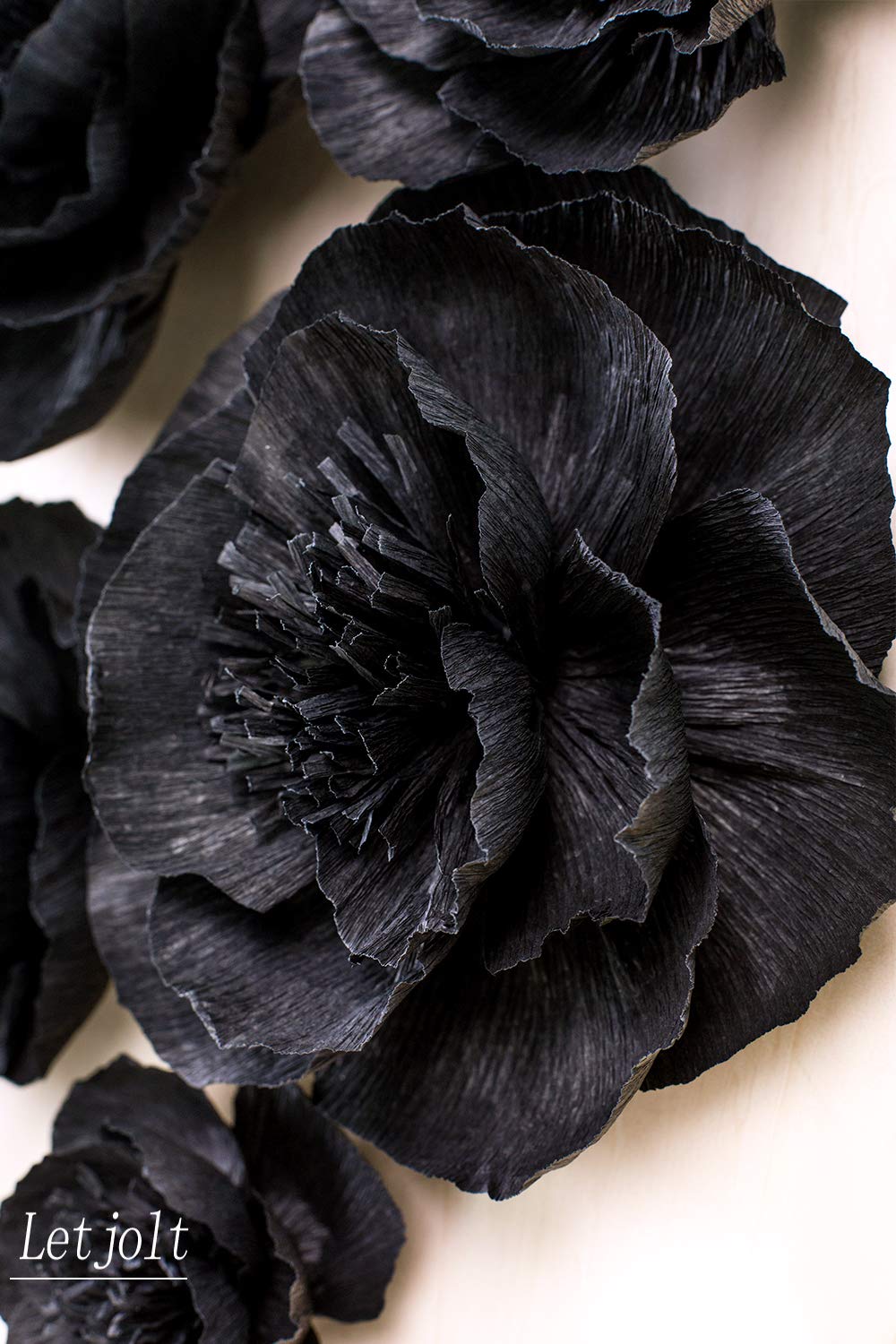 Letjolt Black Paper Flowers Wall Decor - 3D Floral Decorations for Weddings, Birthdays, Baby Showers & Bridal Showers (Set of 6) - Perfect for Home, Office & Party Decoration