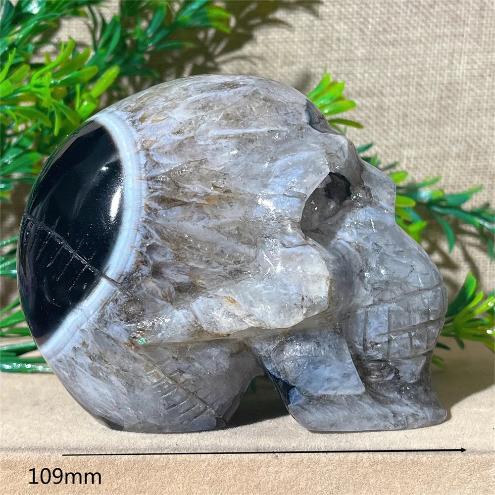Black Agate Skull Carving - Natural Crystal Healing Gemstone for Spiritual Home Decor, Meditation & Energy Work | Handcrafted Mineral Craft for Gifts & Altar Decorations