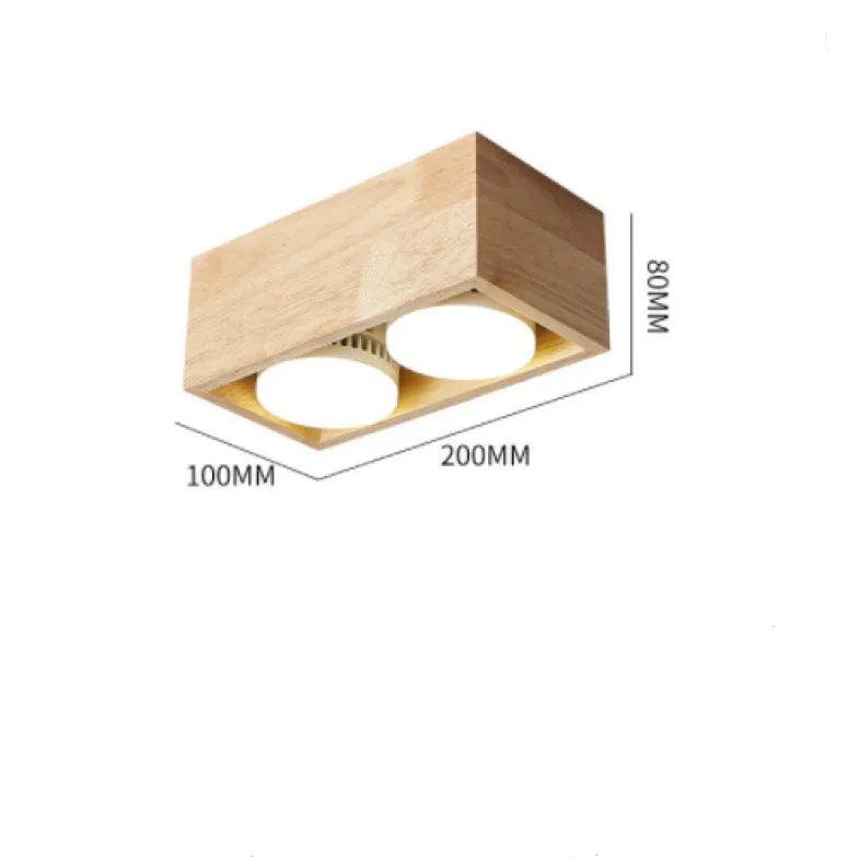 Square Double Lights Wooden Flush Ceiling Lights - Modern Farmhouse Lighting for Bedroom, Living Room, Kitchen & Dining Room - Warm White LED Fixture