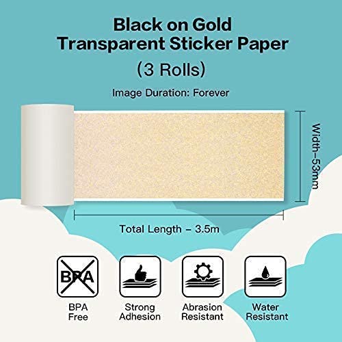 Phomemo M02 Portable Mini Thermal Printer - Wireless Pocket Printer with 3 Rolls Gold Sticker Paper for iPhone & Android | Perfect for Bullet Journaling, Study Notes, DIY Crafts, Office Work & Gift Giving | Compact Bluetooth Printer for Home, School & Travel Use