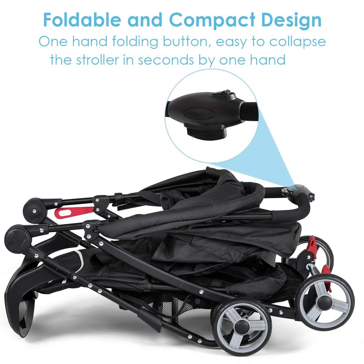 **Baby Joy Lightweight Compact Stroller for Toddlers & Infants - Adjustable Backrest, Footrest & Canopy, 5-Point Safety Harness, Storage Basket, Easy One-Hand Fold - Perfect for Airplane Travel, Shopping & Daily Walks (Black)**