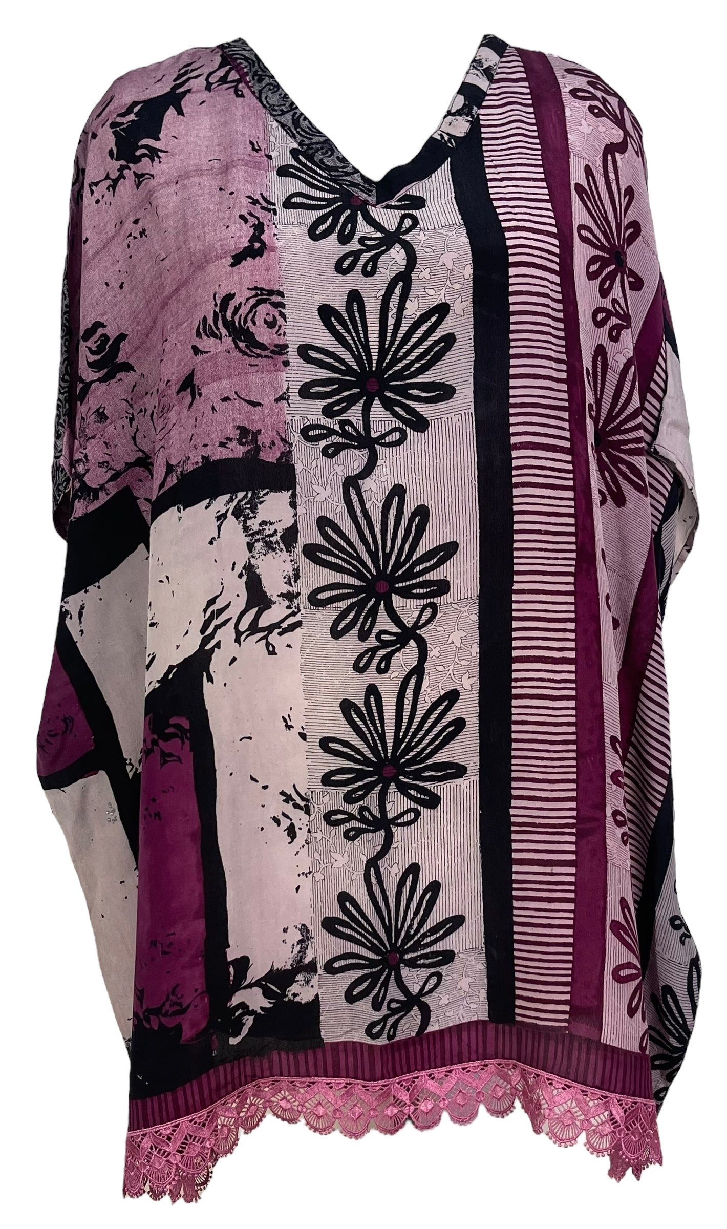 PRC7148A Pure Silk Short Kaftan Tunic - Lightweight Summer Cover Up for Women | Beachwear, Resort Wear & Boho Fashion
