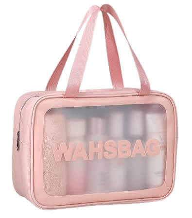 Trexee Waterproof Cosmetic Organizer Bag for Travel - Light Pink Toiletry Storage Kit for Women & Girls | Perfect for Makeup Brushes, Skincare Products & Travel Essentials
