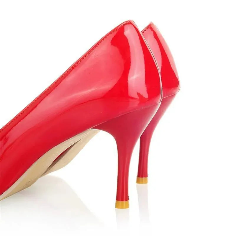 Stylish Solid Patent Leather Heeled Pumps - Women's Classic Pointed Toe High Heel Dress Shoes for Office, Party & Special Occasions