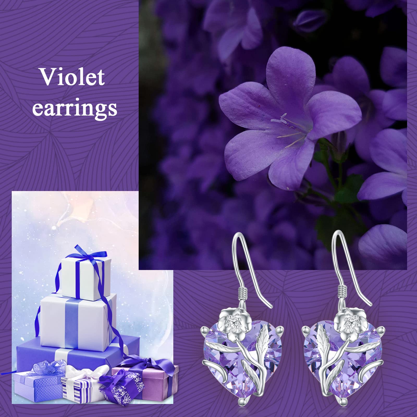 TOUPOP Sterling Silver Birth Month Flower Drop Earrings for Women - Crystal Dangle Earrings with Heart Design, Perfect Birthday Jewelry Gift for Girls & Women | Ideal for Parties, Weddings & Everyday Wear